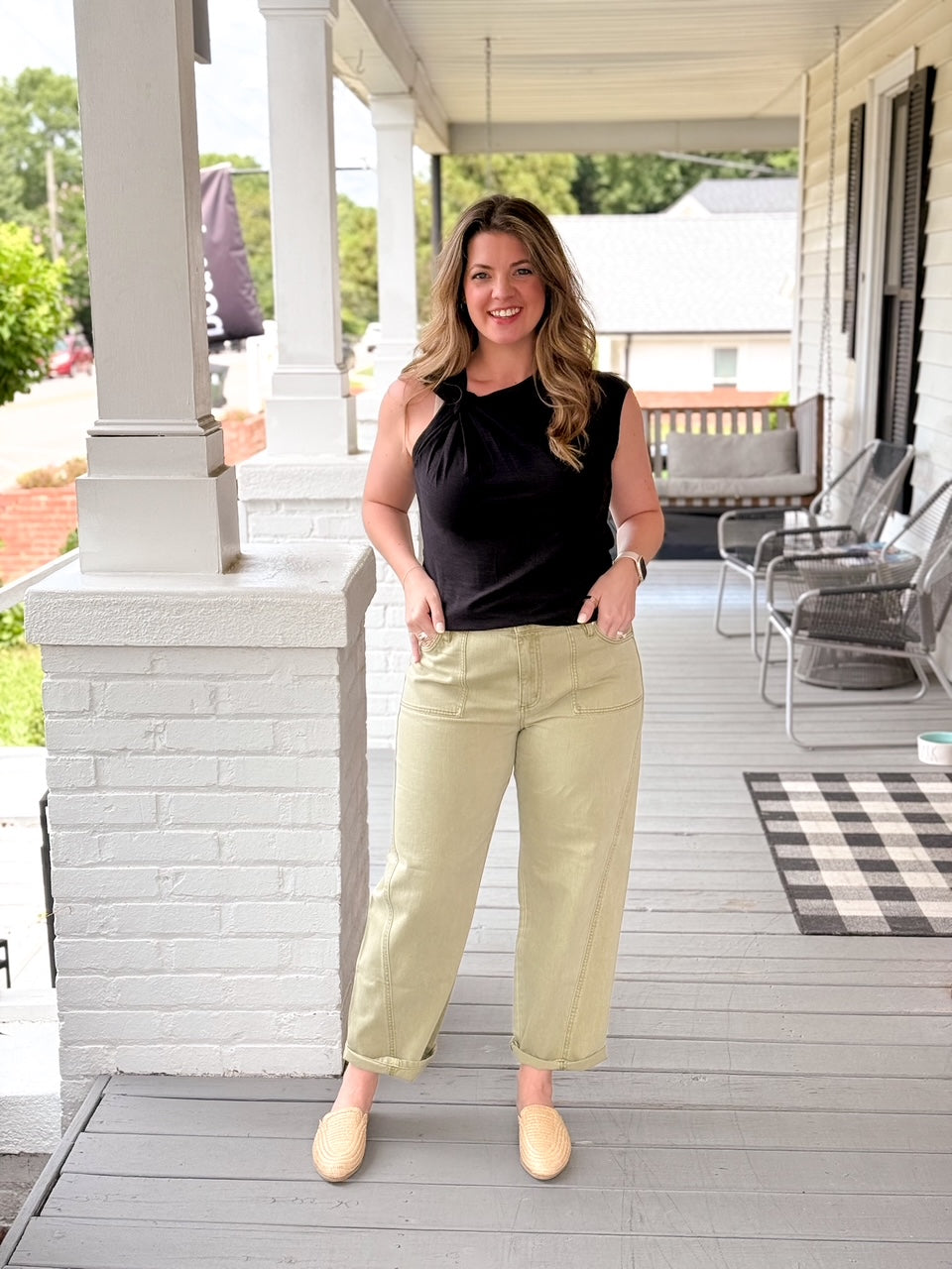 light green barrel jeans