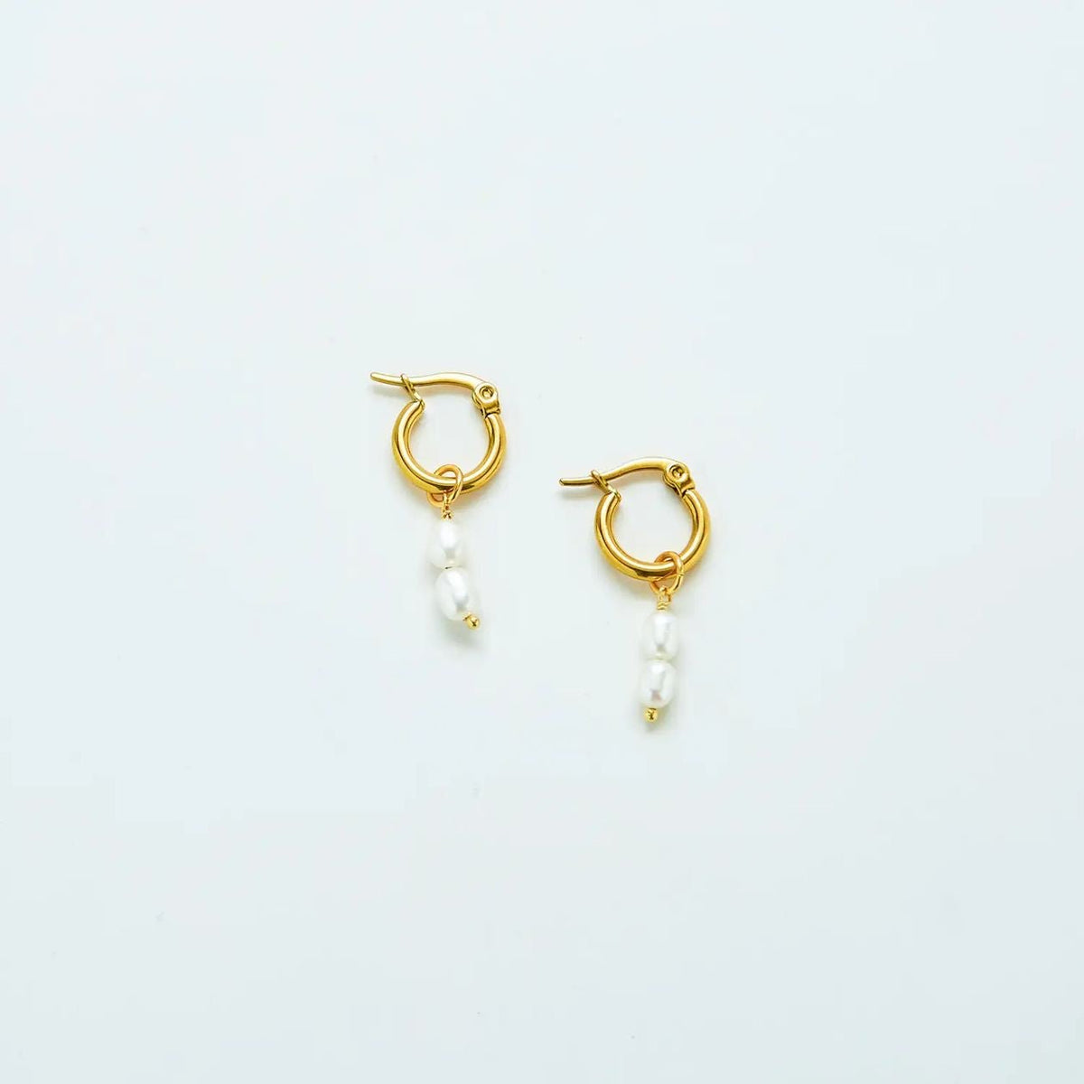 Rose & Lee Co Double Pearl Charm Huggie Hoop Earrings Earrings