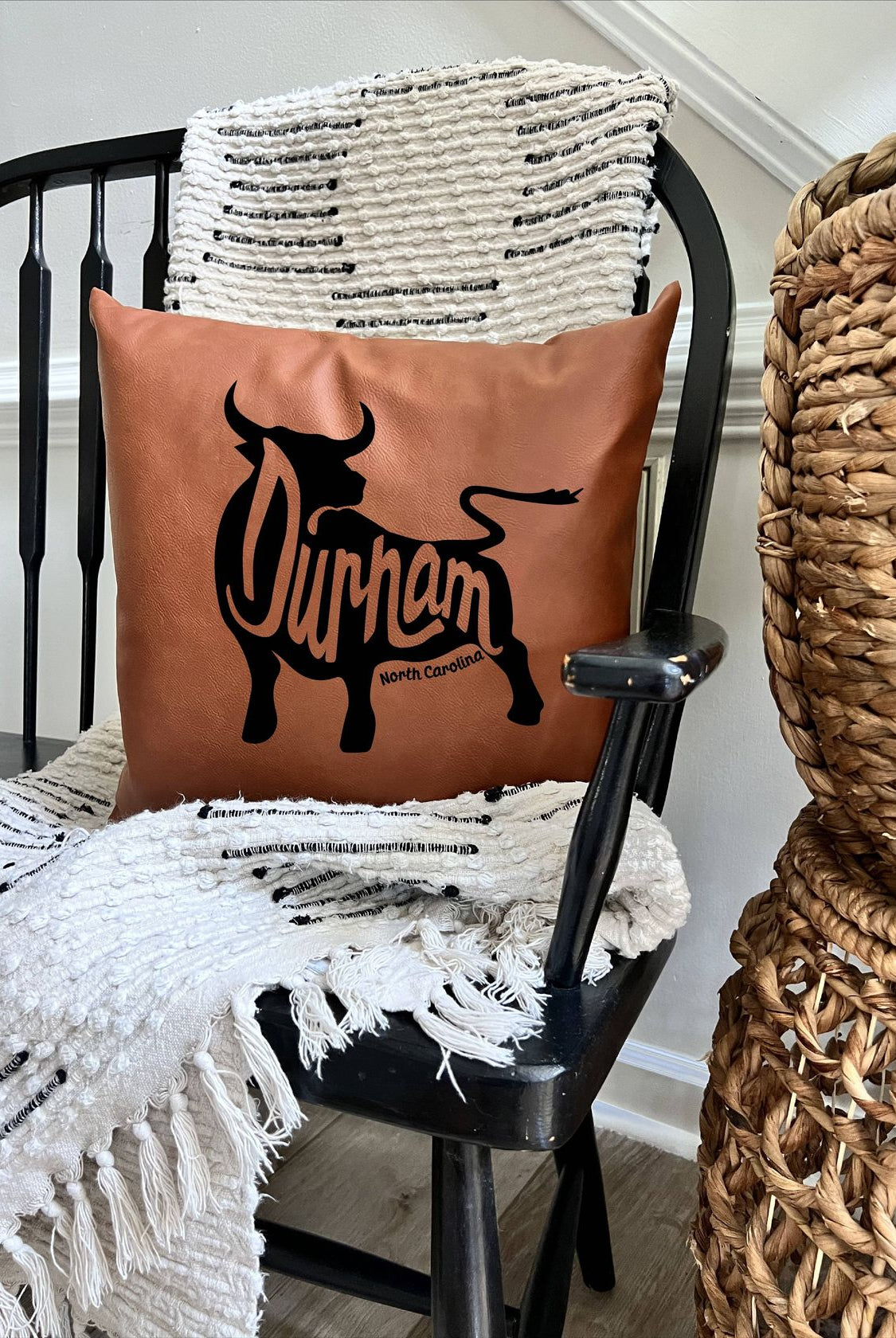 Rose & Lee Co Durham, NC Retro Leather Pillow Home & Gifts