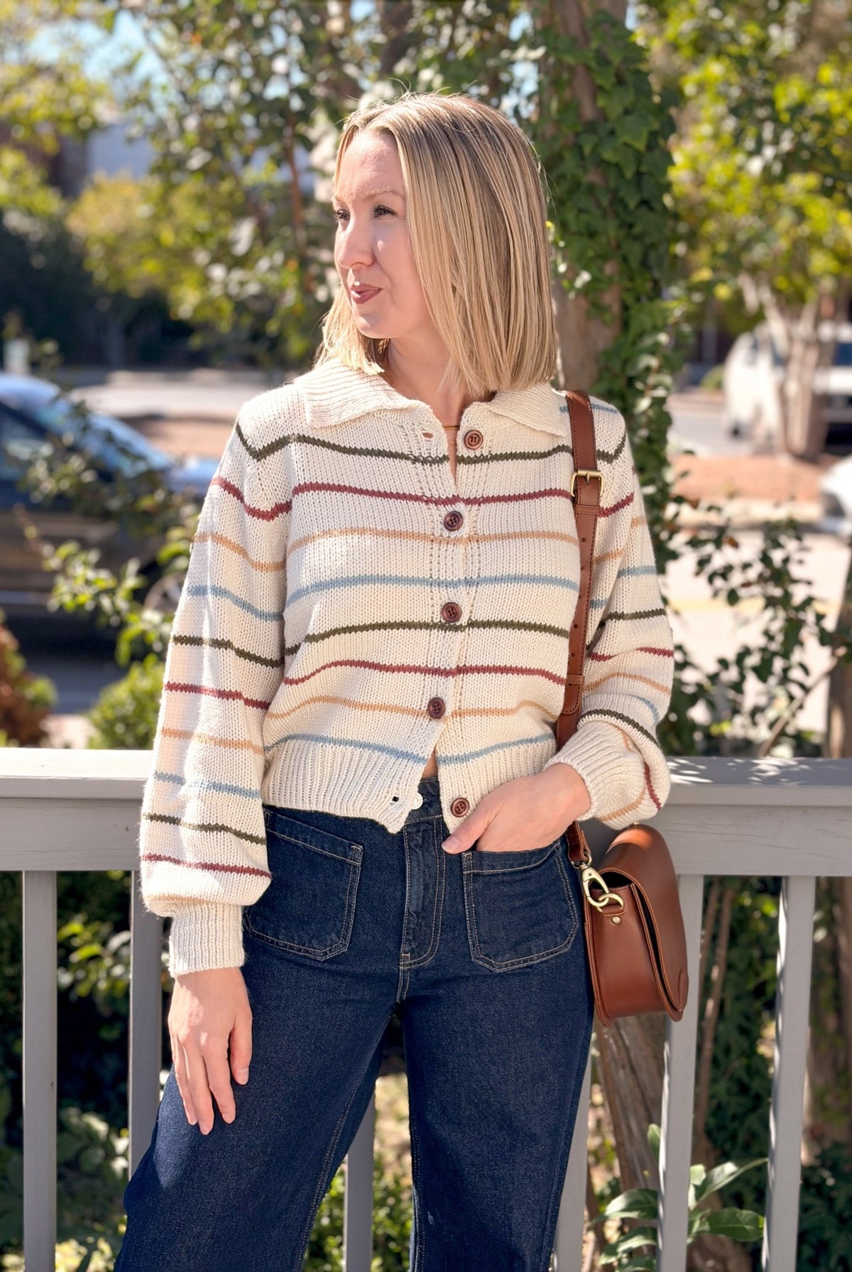 Rose & Lee Co Elaine Cardigan, Cream Multi Cardigan