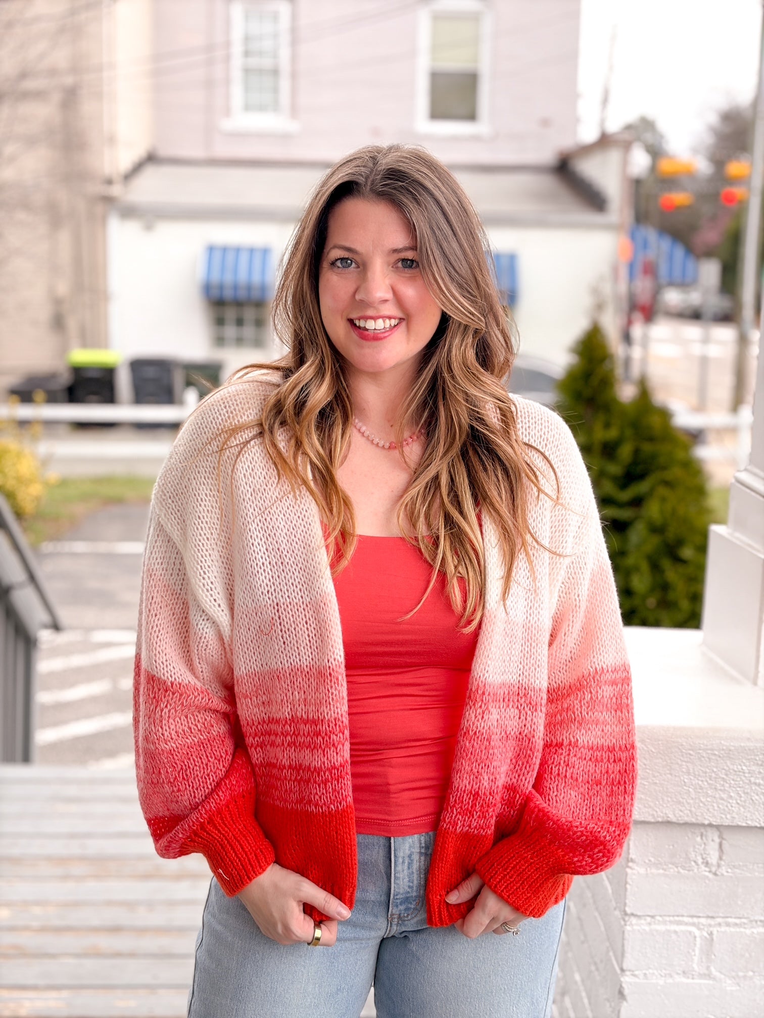red ombre lightweight cardigan