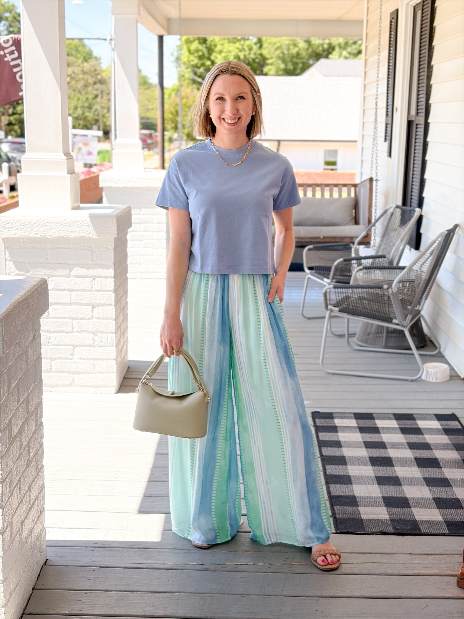 Rose & Lee Co Hadlee Pants, Blue Stripe Pants