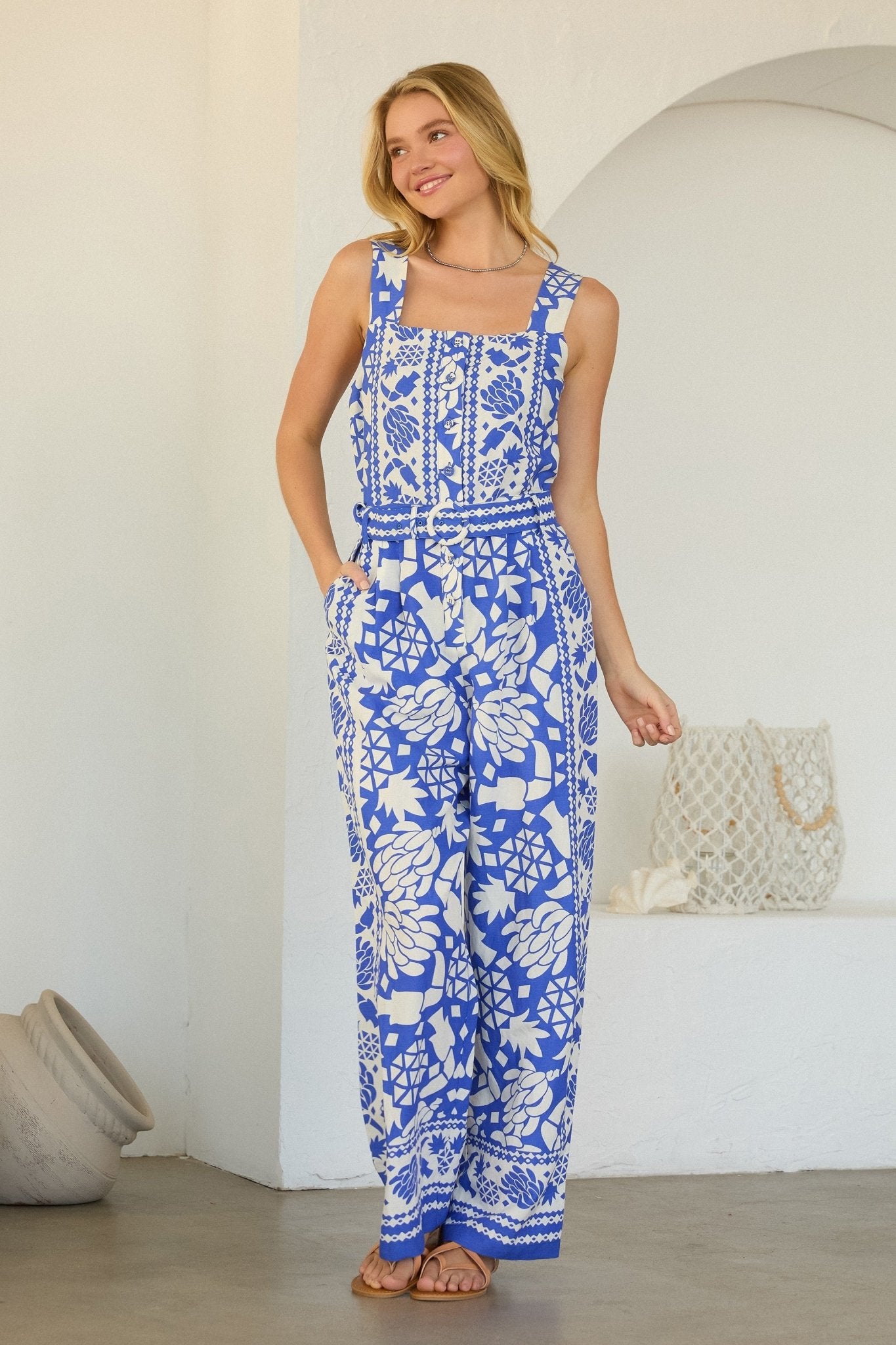 Rose & Lee Co Elina Jumpsuit, Cobalt/White Jumpsuit