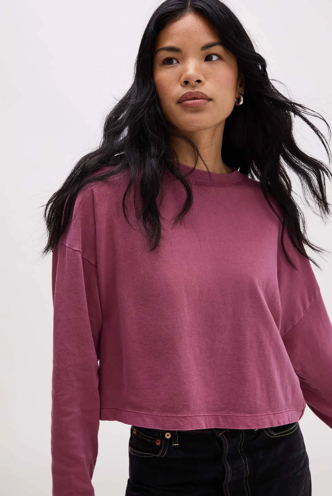 Burgundy Long Sleeve Cropped Top