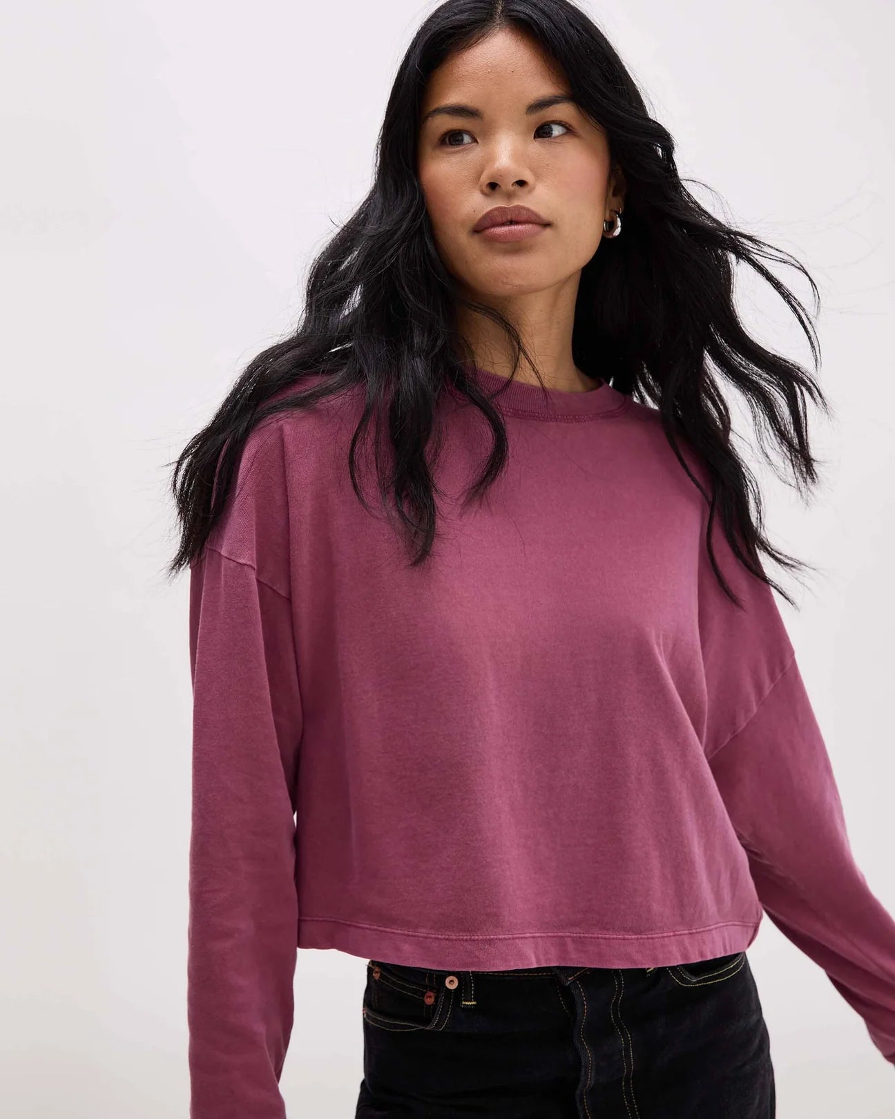 Burgundy Long Sleeve Cropped Top