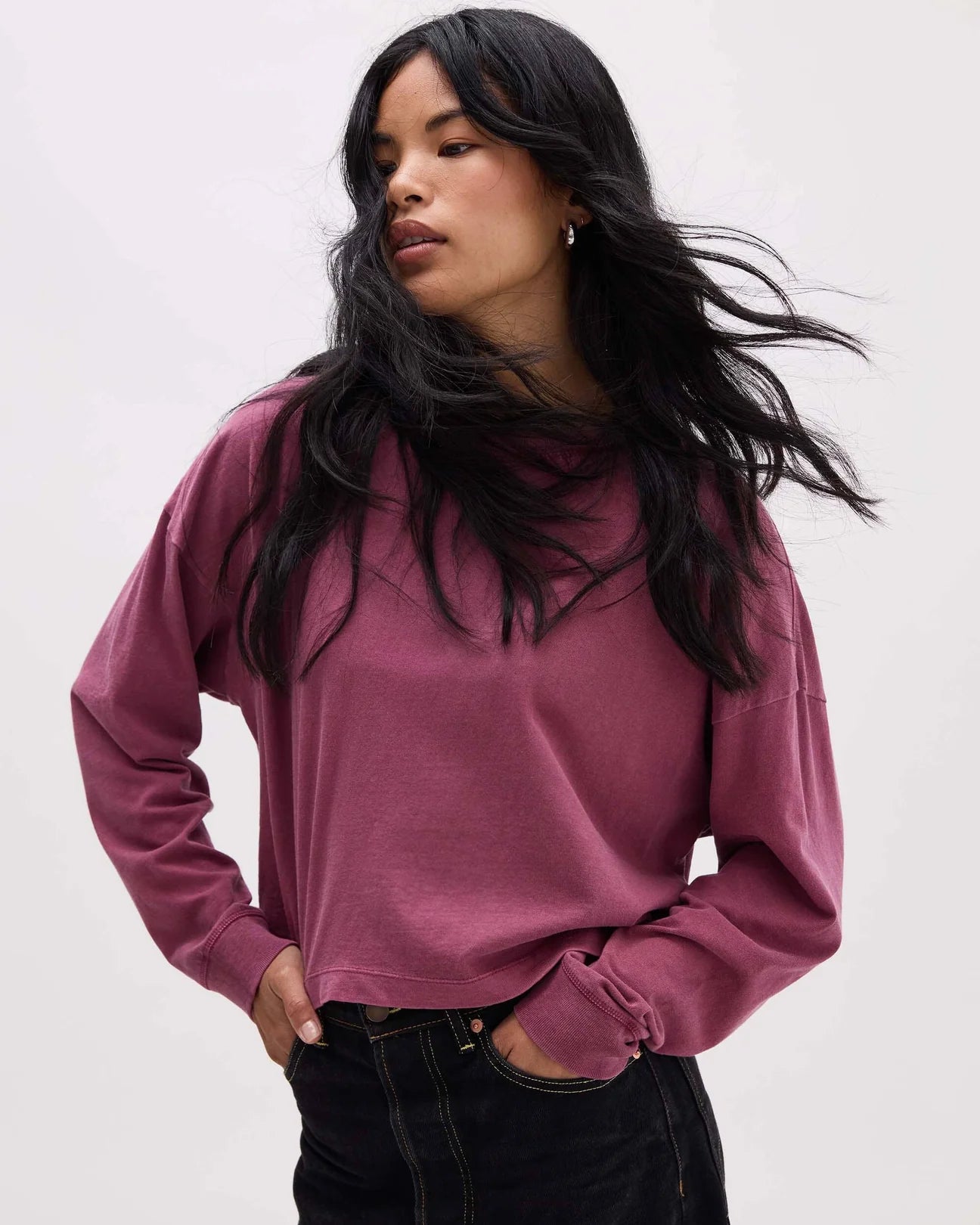 Burgundy Long Sleeve Cropped Top