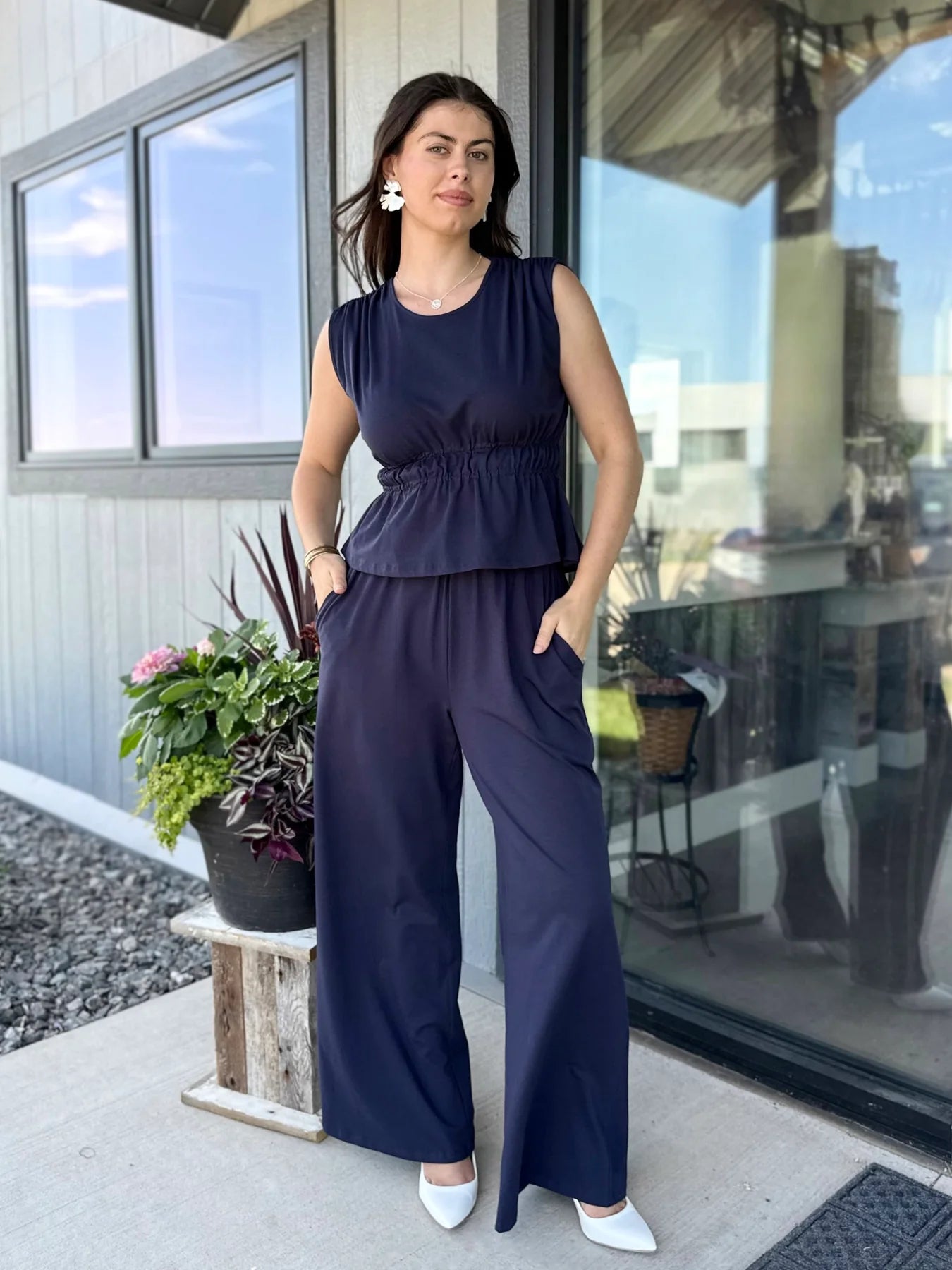 Navy Wide Leg Pants