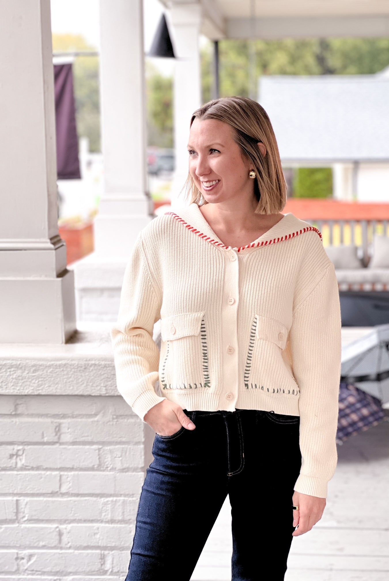 Cream Striped Button Up Cardigan