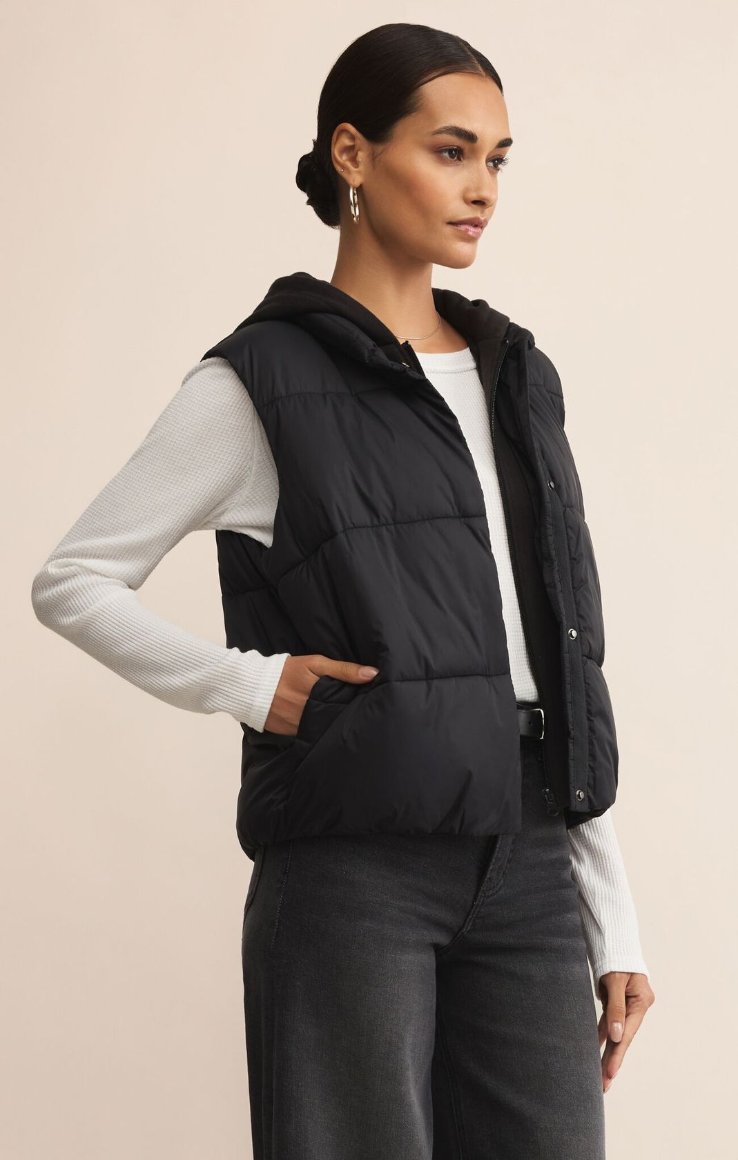 Black Hooded Puffer Vest