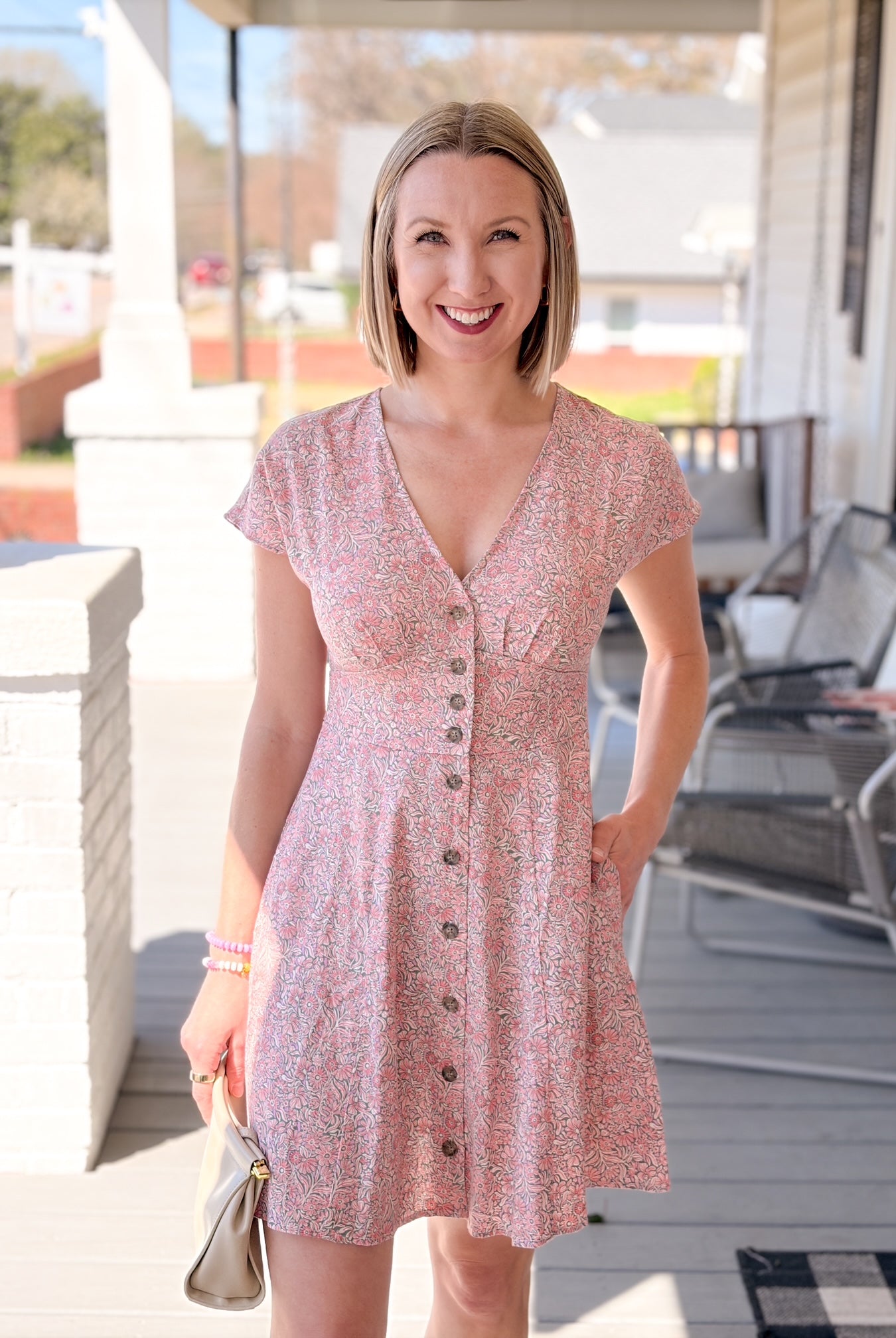 Floral Mini Length Flutter Sleeve Dress