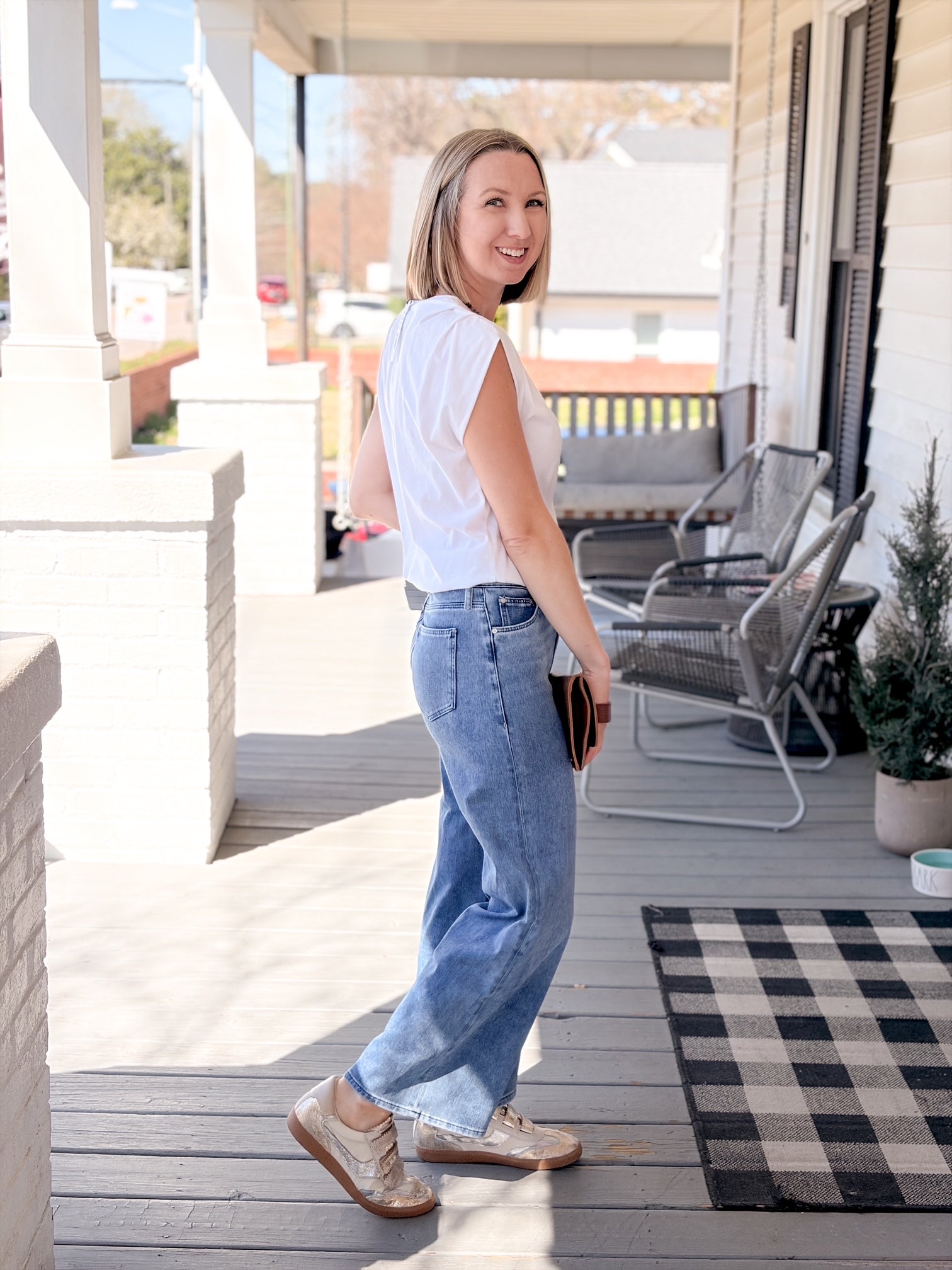 Medium Blue Wide Leg Mid Rise Denim Jean