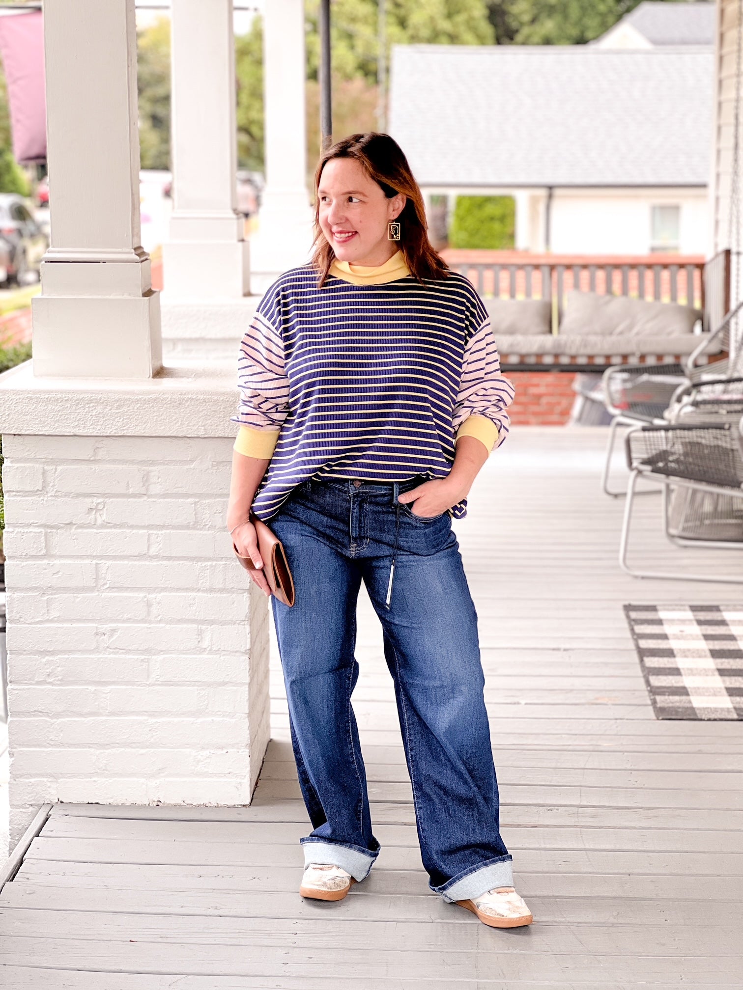 Striped Mock Neck Sweatshirt