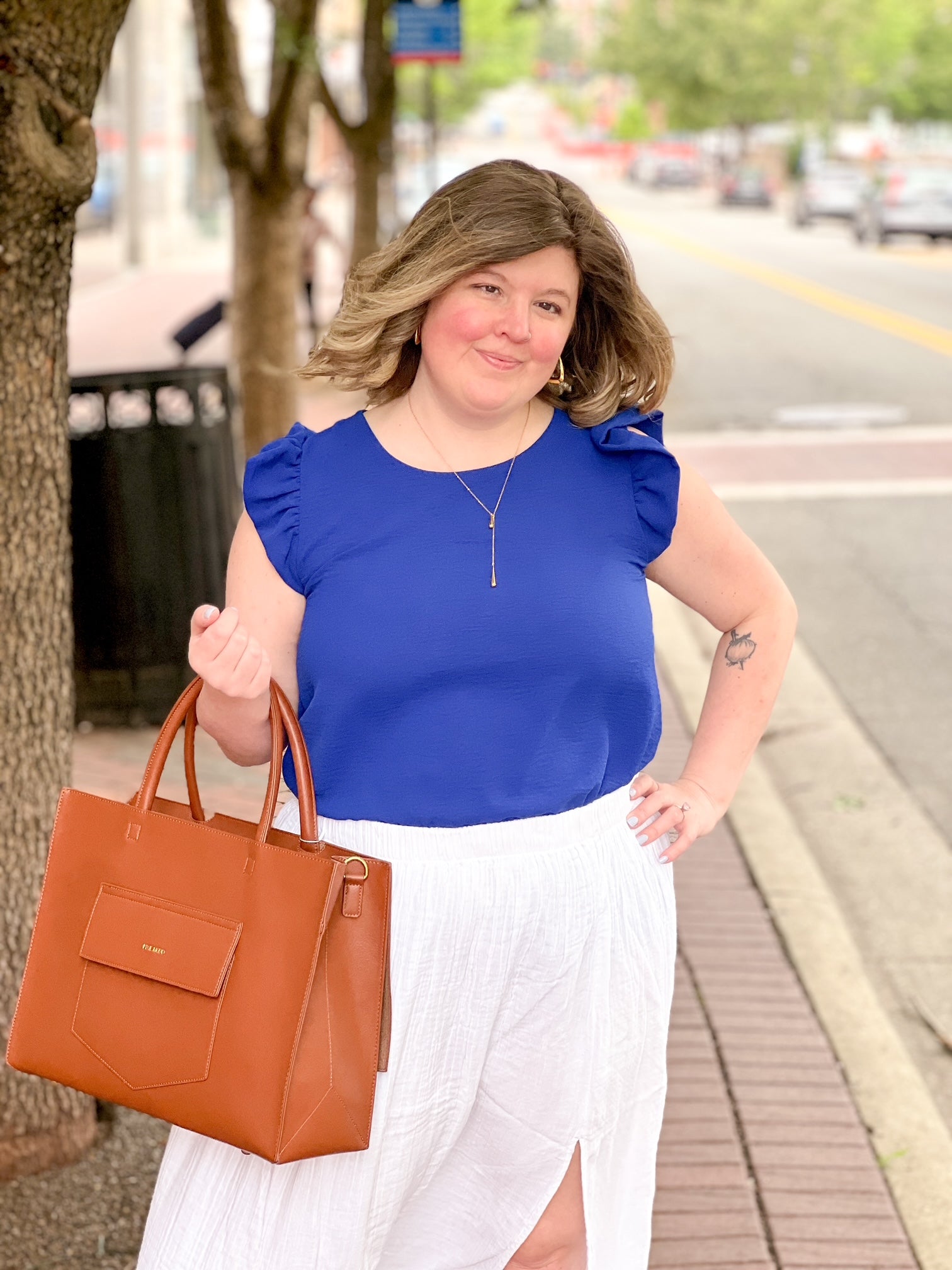 short ruffle sleeve work top in royal blue
