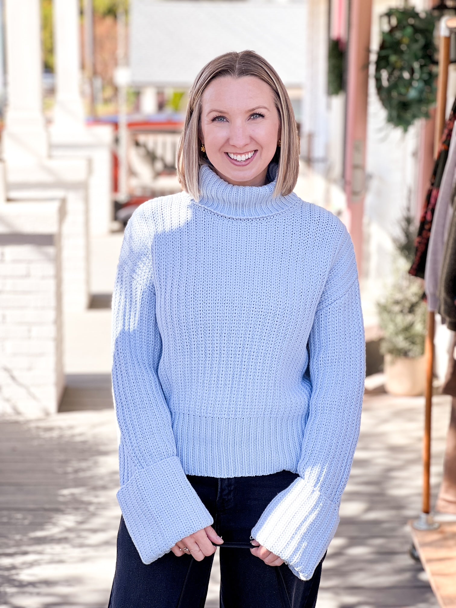 Light Blue Long Sleeve Sweater with Turtleneck