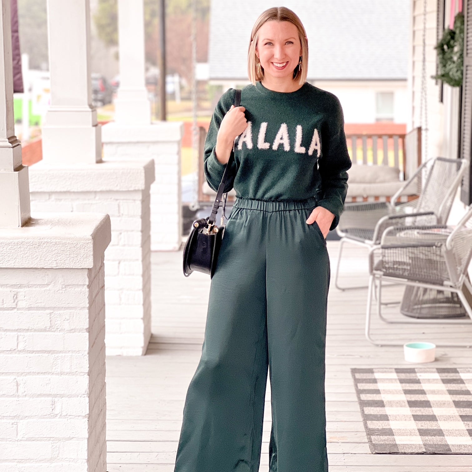 Dark Green High Waisted Wide Leg Pants