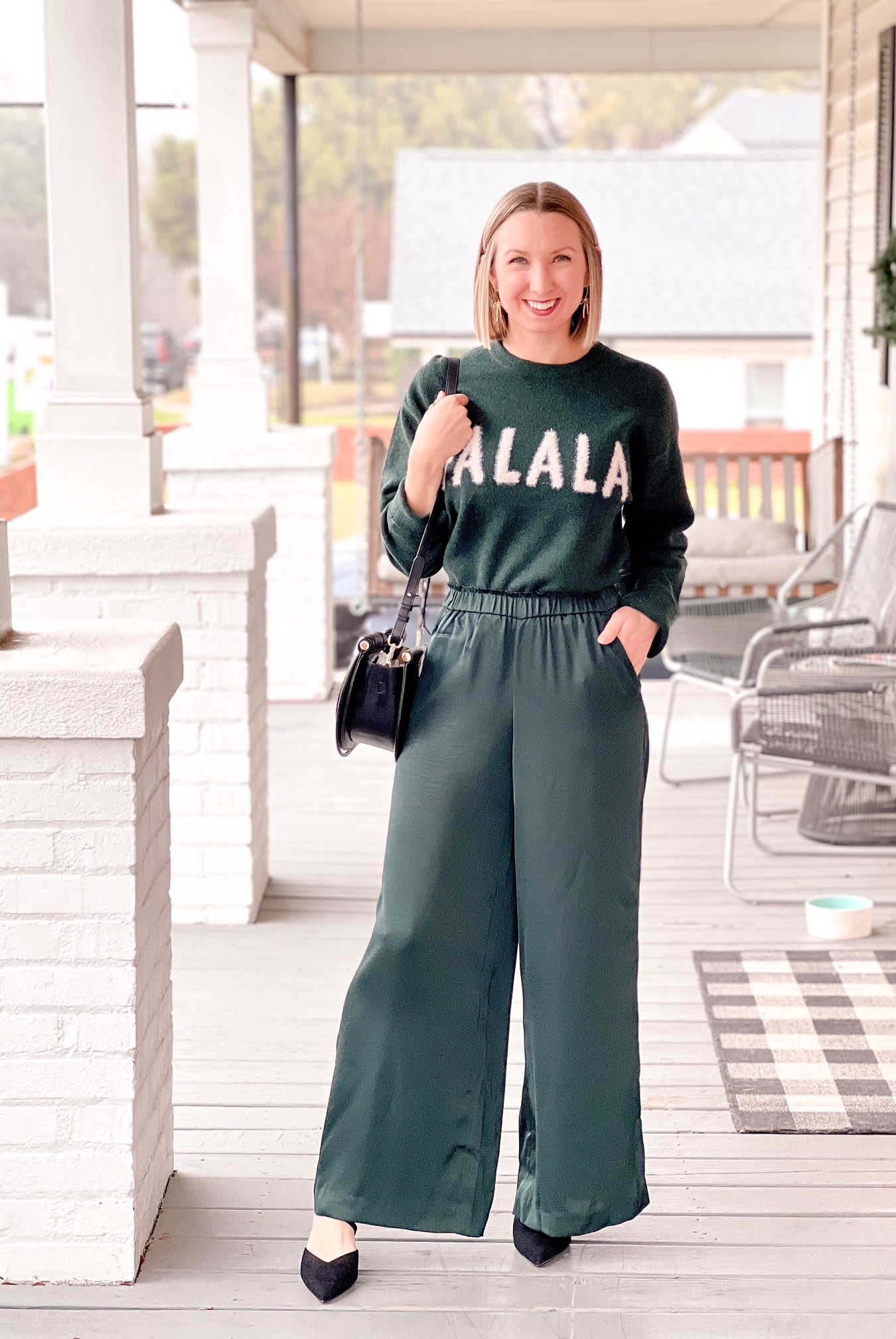Dark Green High Waisted Wide Leg Pants