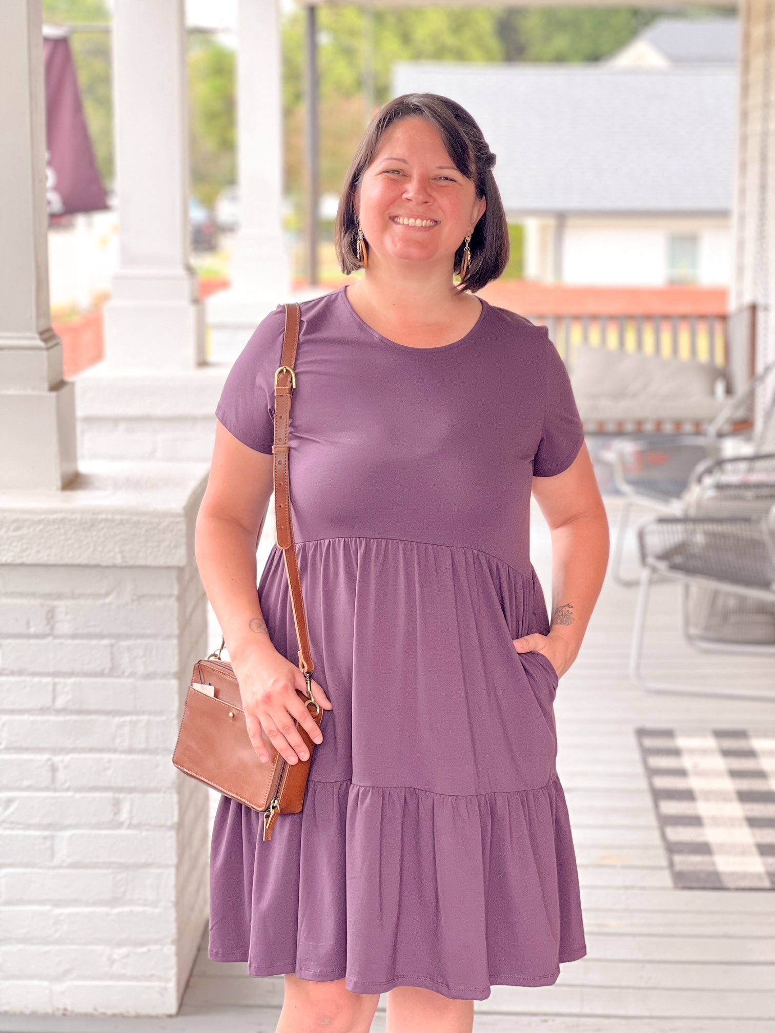 Plum Short Sleeve Mini Dress