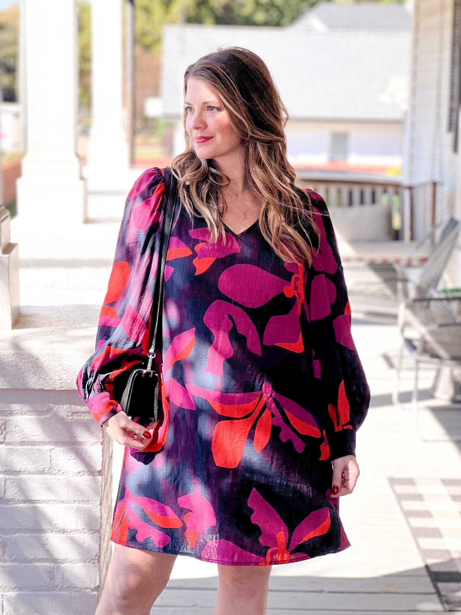 Floral Print Long Sleeve Mini Dress