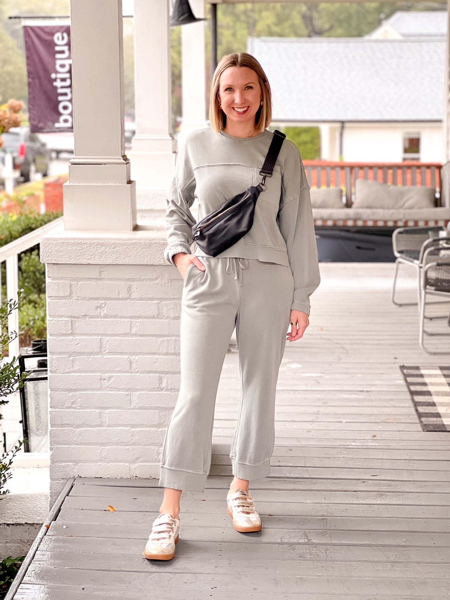 Green/Grey Long Sleeve Cropped Sweatshirt