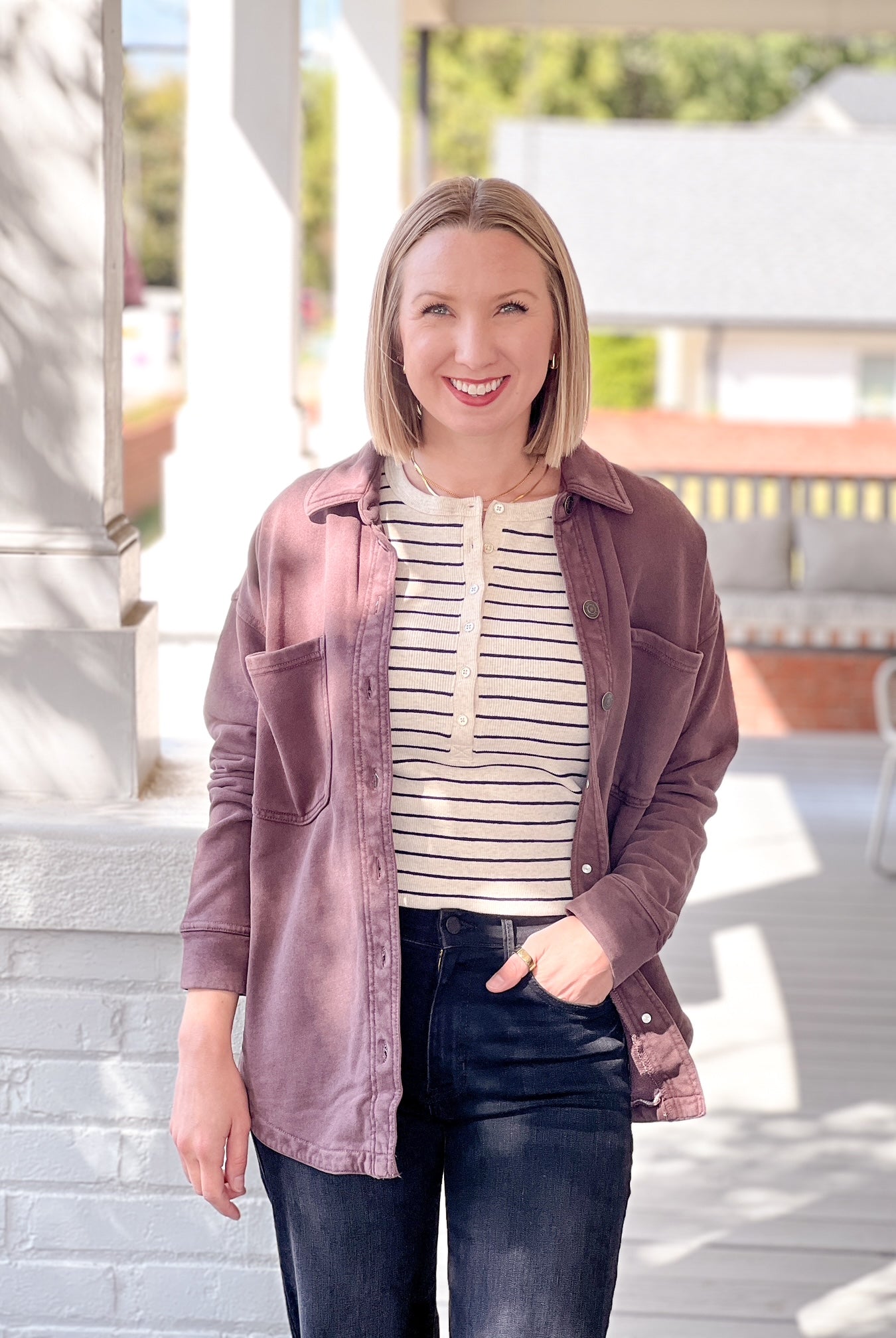 brown button up shacket