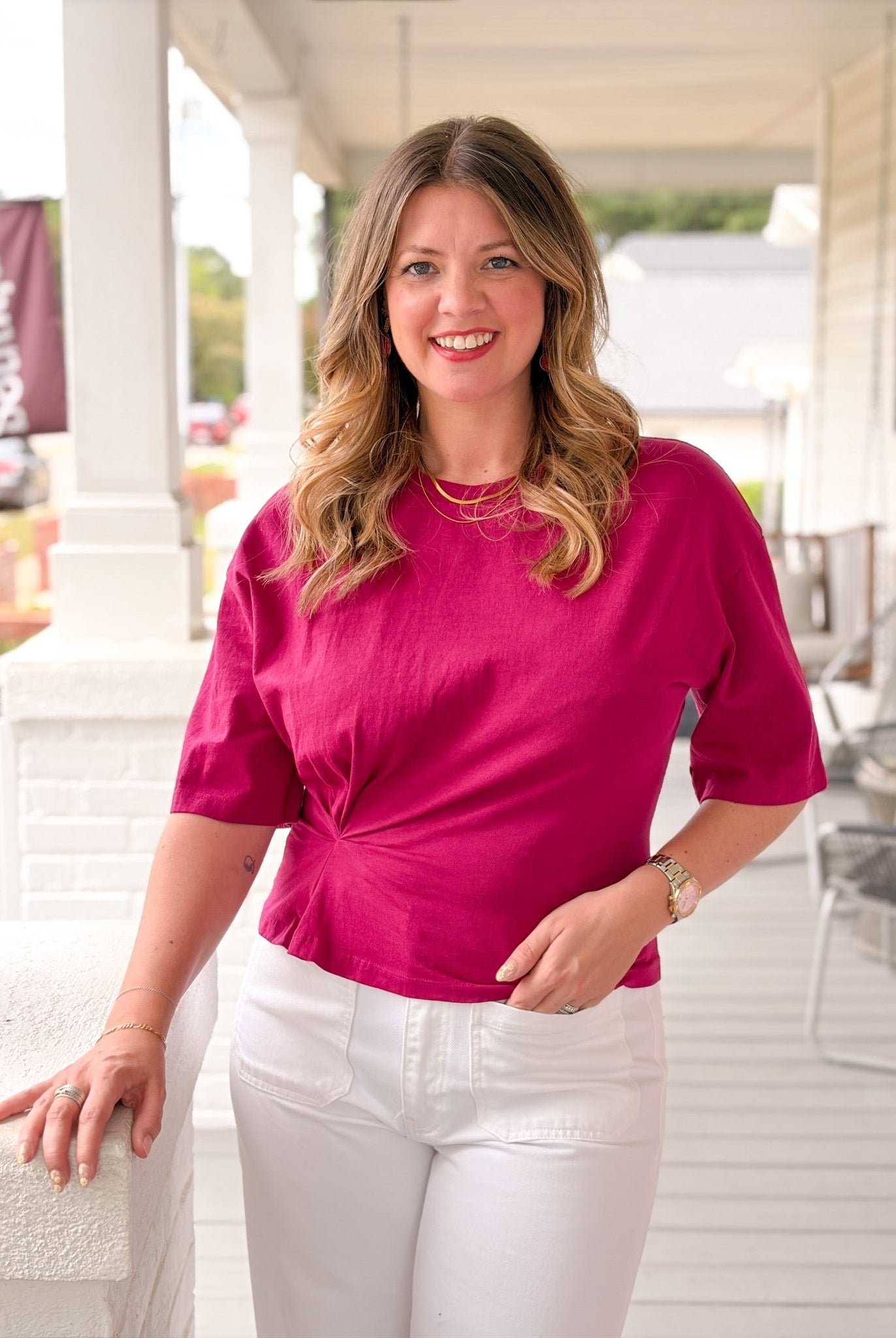 Rose & Lee Co Zinnia Top, French Rose by Michael Stars short sleeve