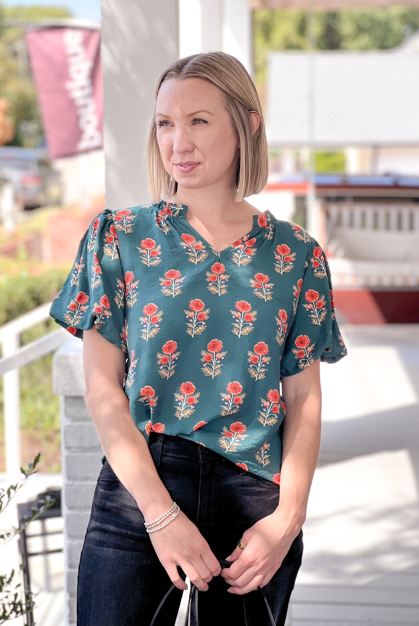 Green and Orange Floral Work Top