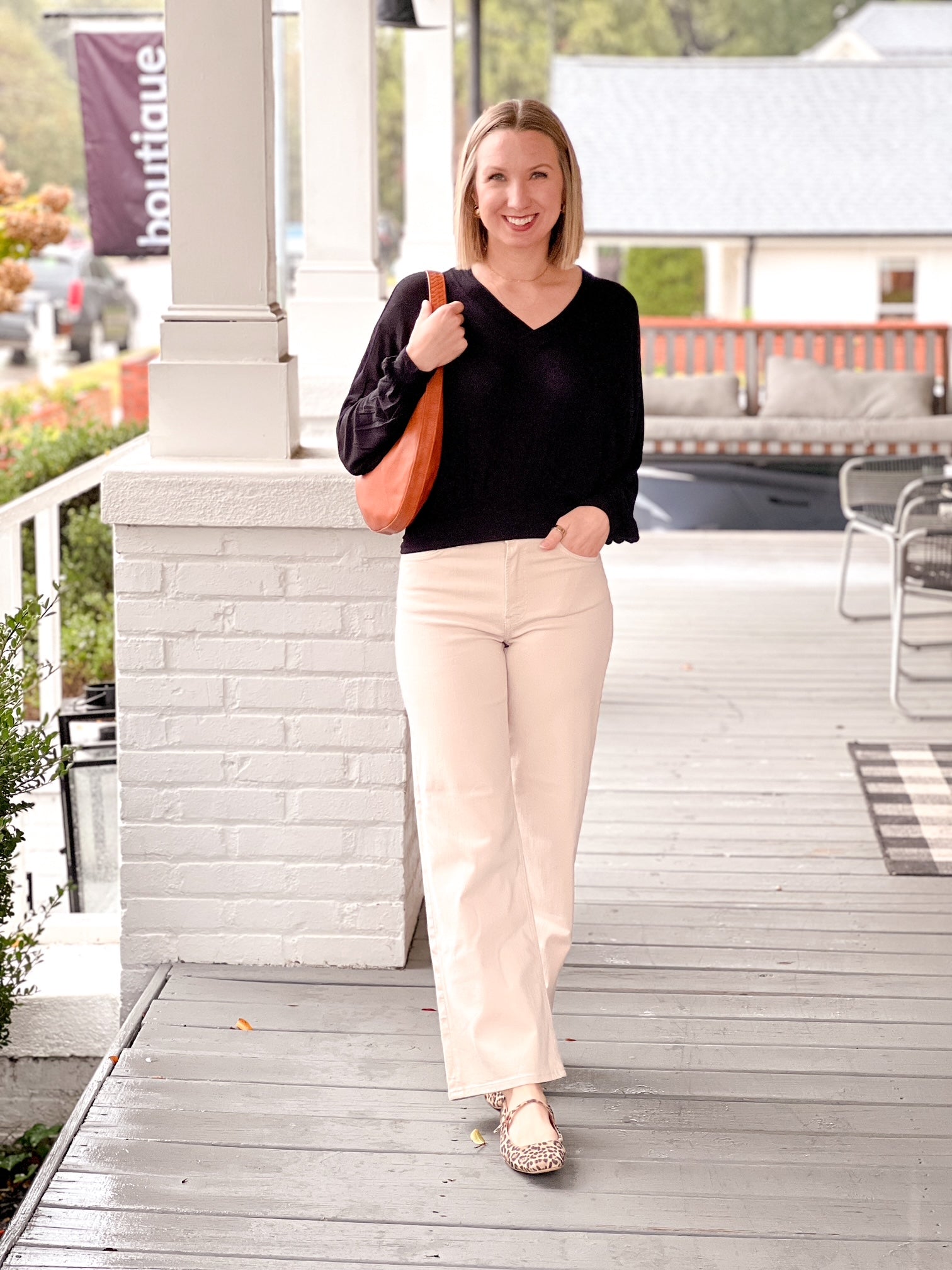 Black V-Neck Long Sleeve Top