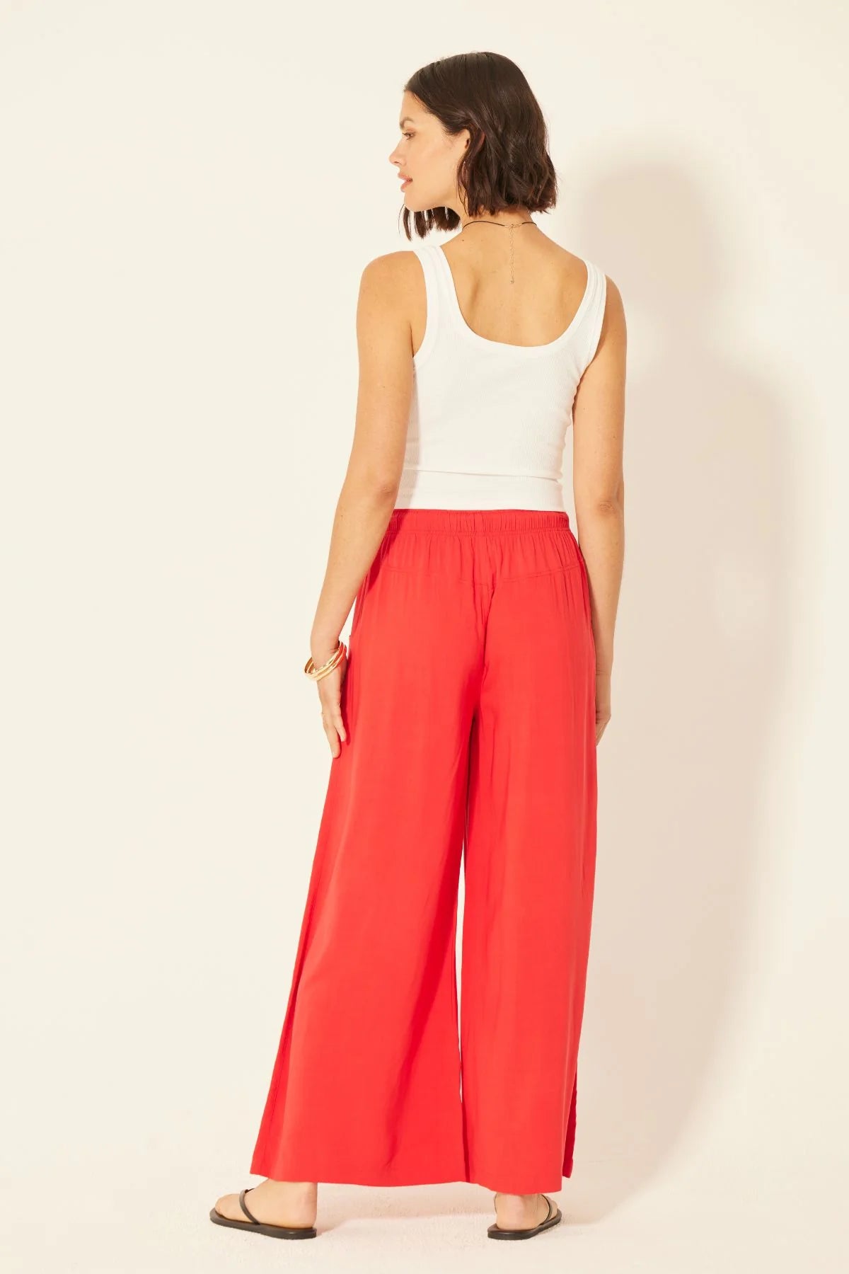wide leg red pants with elastic waist