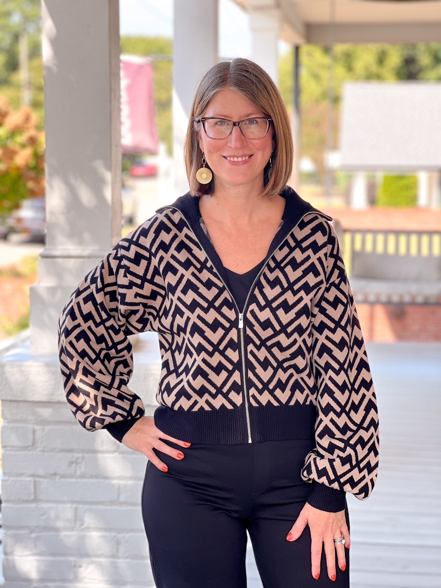 cardigan with black and tan design