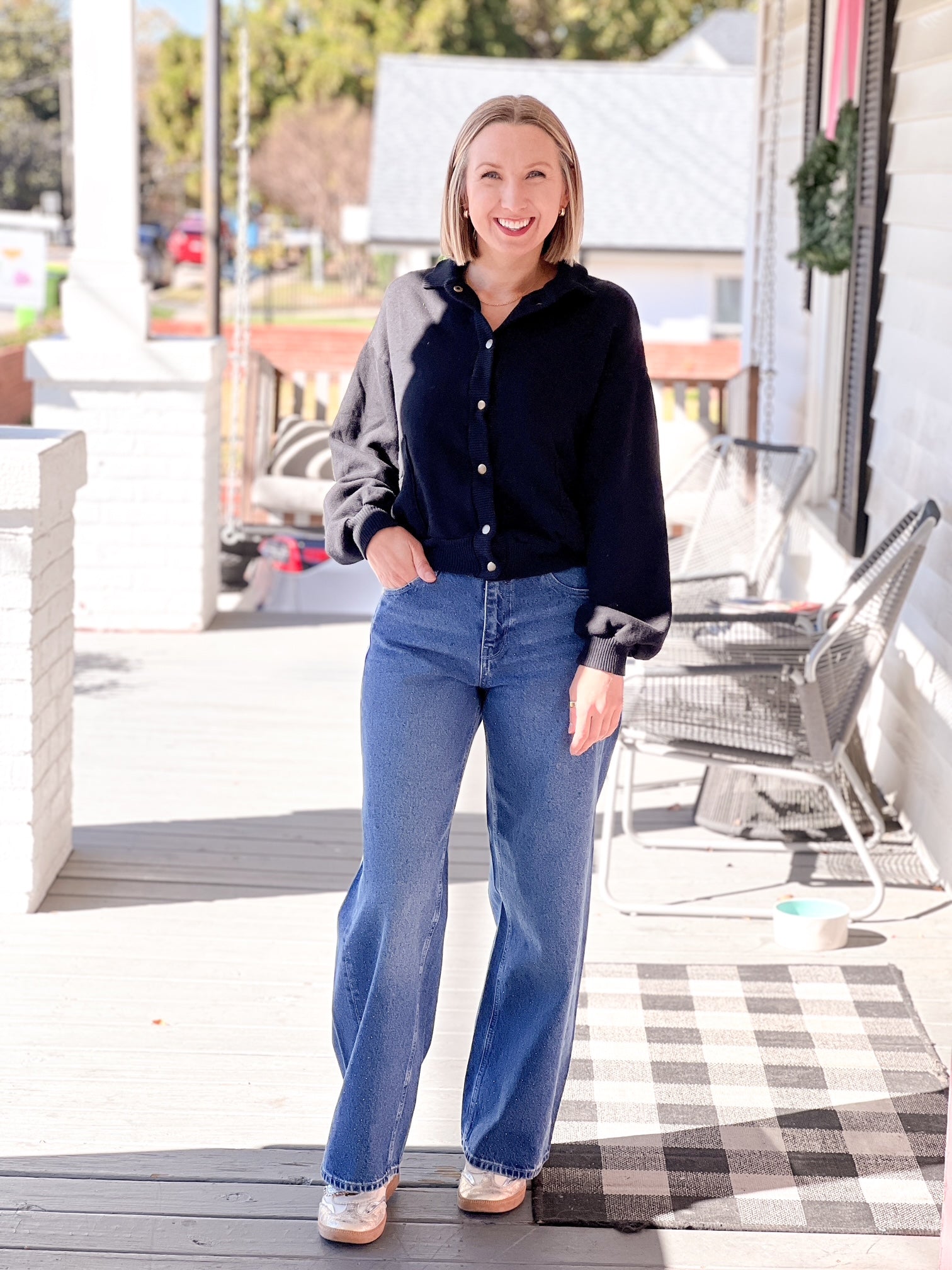 Long Sleeve Brass Button Front Jacket