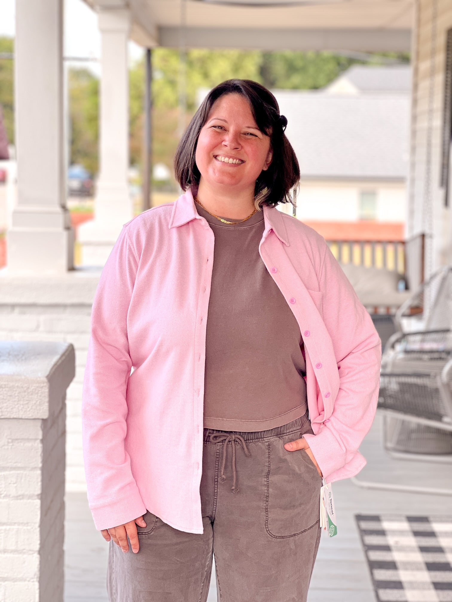mauve heather button up long sleeve top