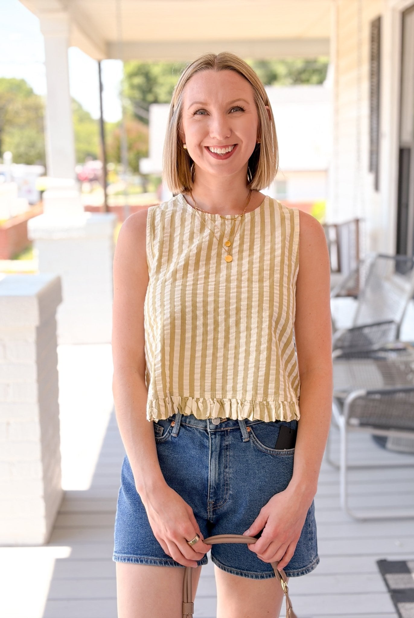 Rose & Lee Co Lulu Top, Pearl/Lemon Lime Tanks