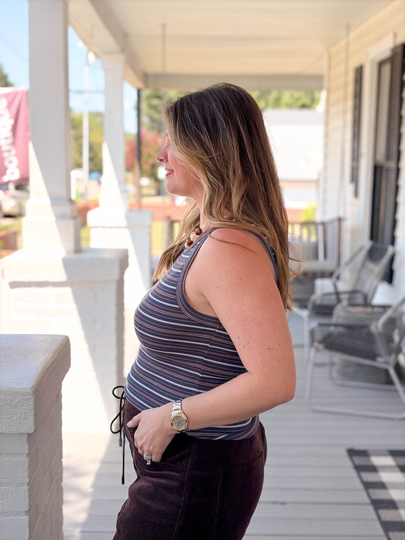 Rose & Lee Co Edlin Tank, Navy/Multi Stripe Tanks