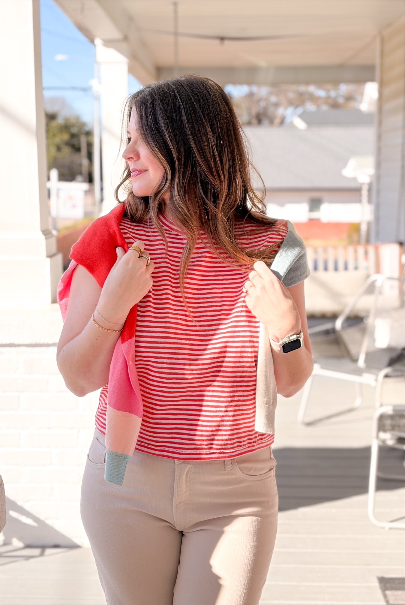 cheery and white stripe top