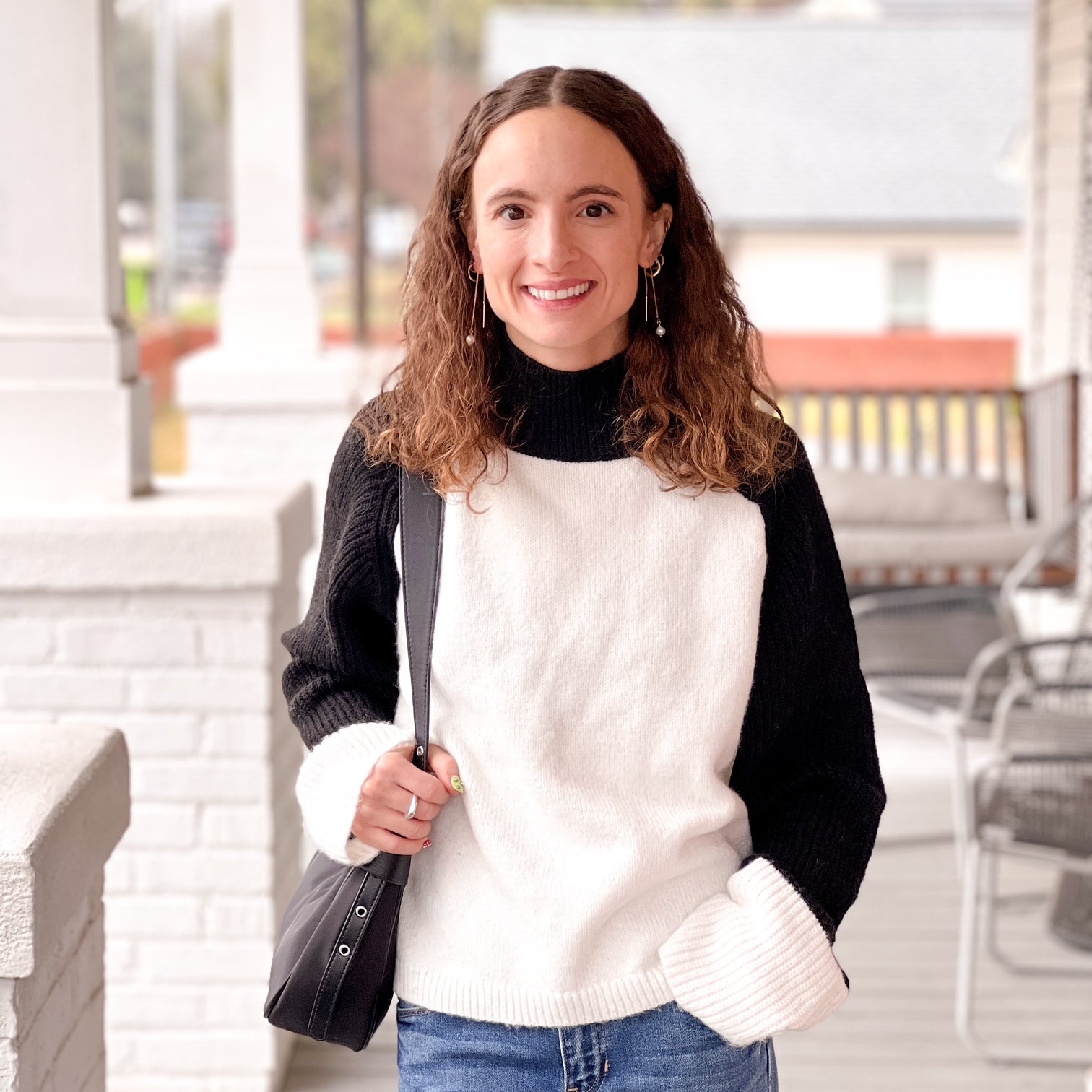 colorblock sweater, white and black