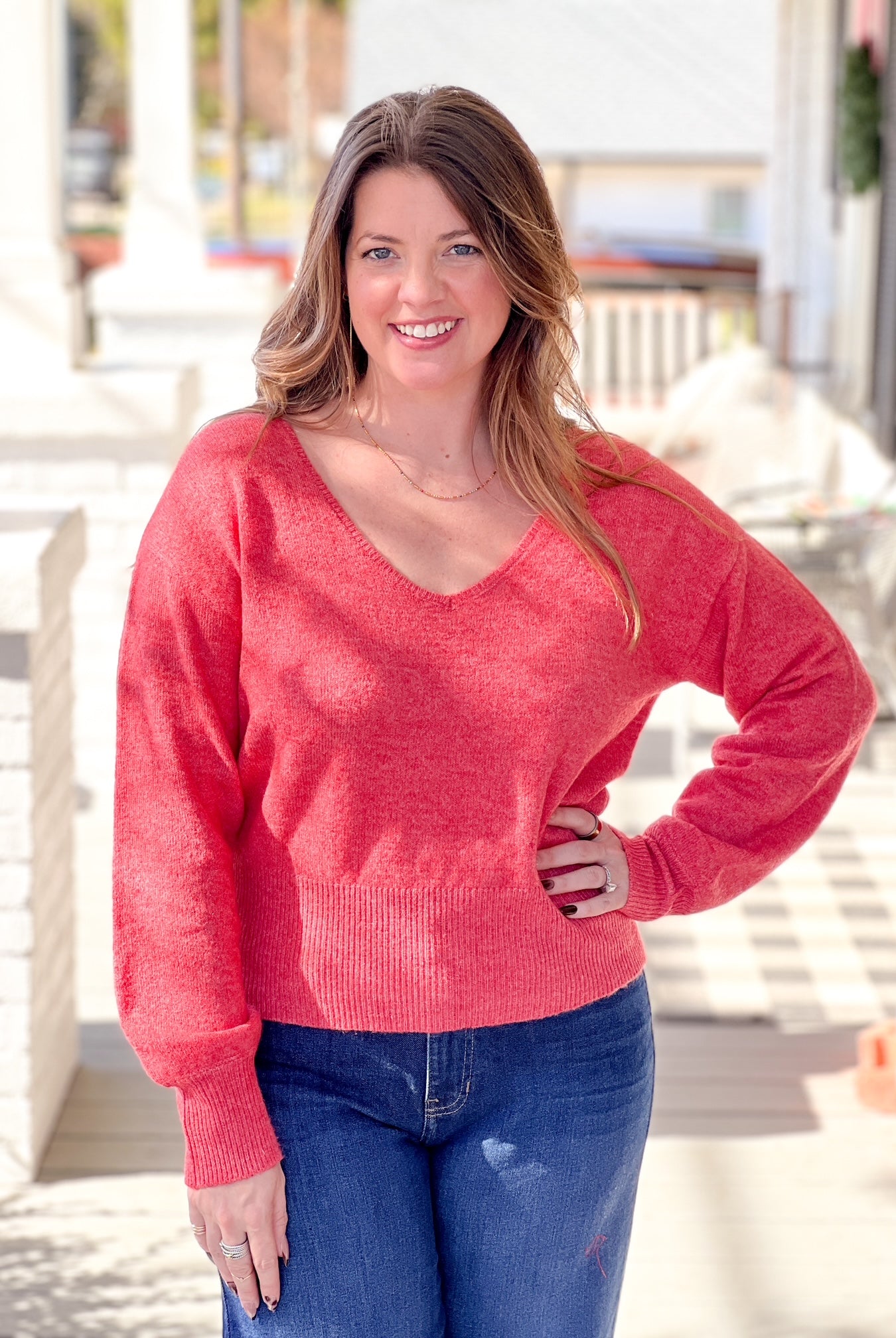 long sleeve, v neck sweater