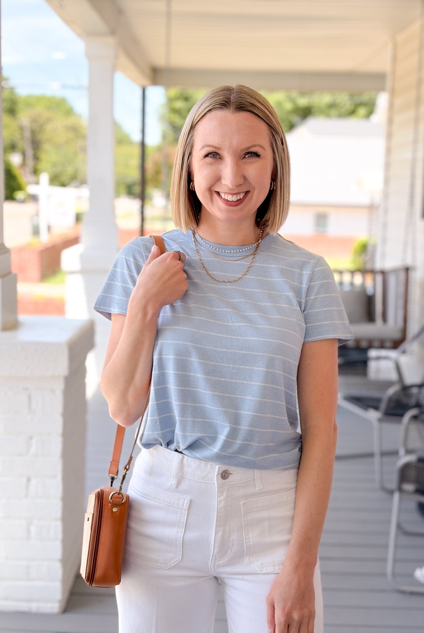 Rose & Lee Co Tried & True Tee, Soft Chambray by Marine Layer short sleeve