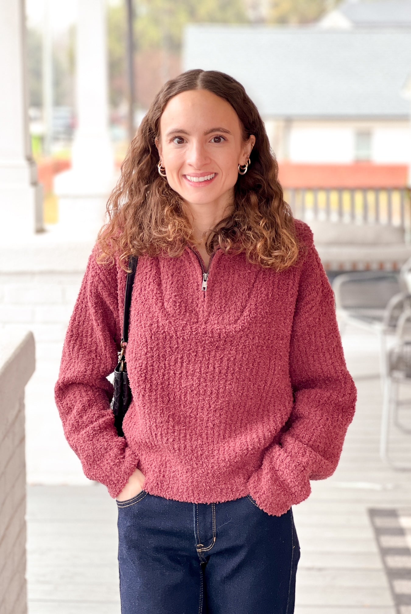 Pink Fuzzy and Soft Cropped Half-Zip Sweatshirt