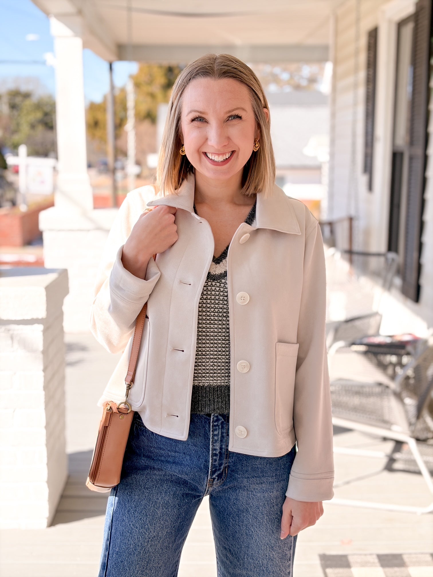 Faux Suede Midweight Patch Pocket Jacket