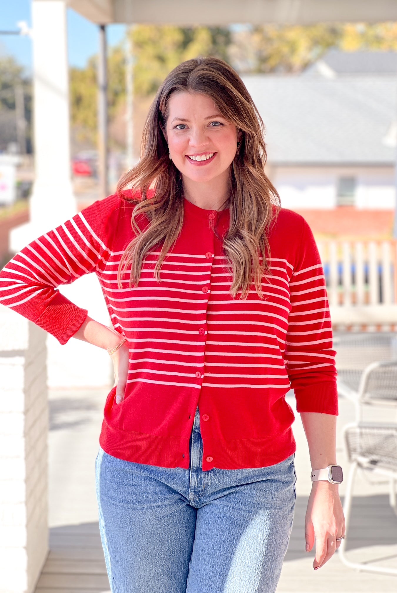 Rose & Lee Co Iris Cardigan, Red/Pink Cardigan