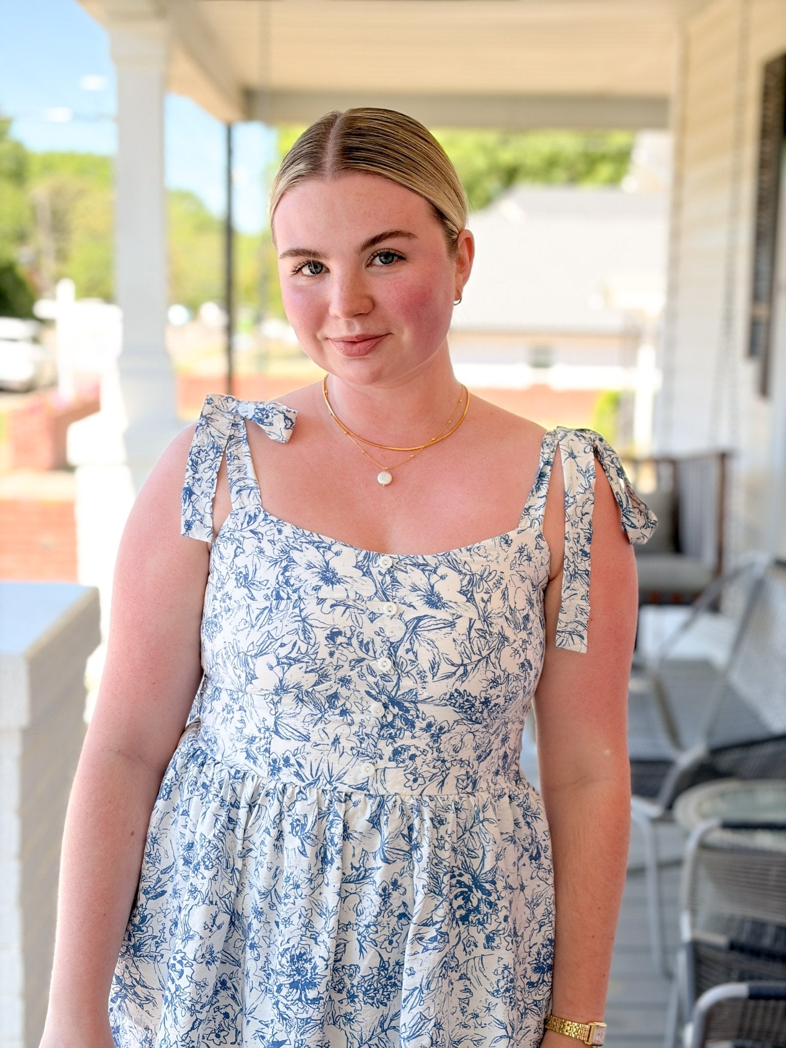 Rose & Lee Co Harley Dress, Cream/Blue Floral Event Dress