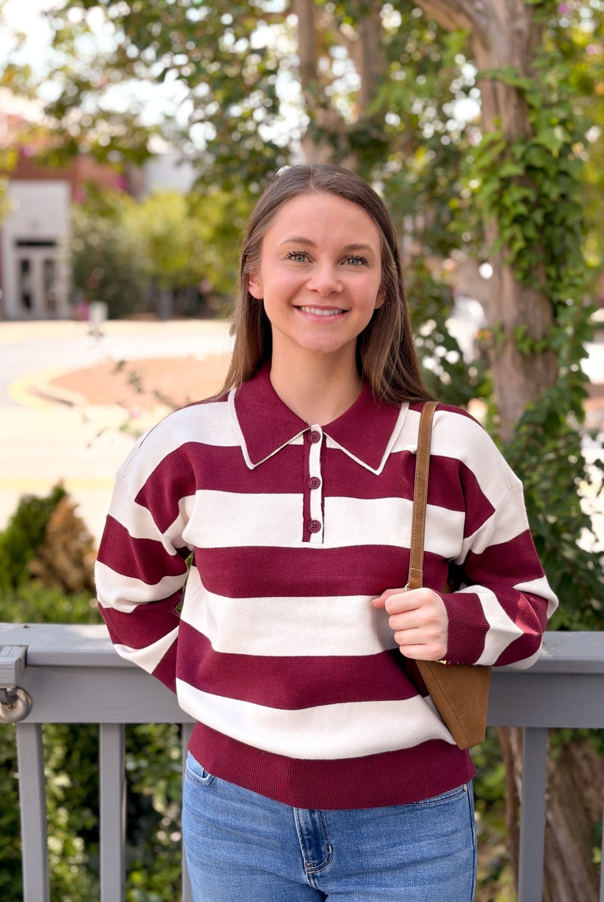 Rose & Lee Co Normandy Top, Red/Ecru Stripe Long Sleeve
