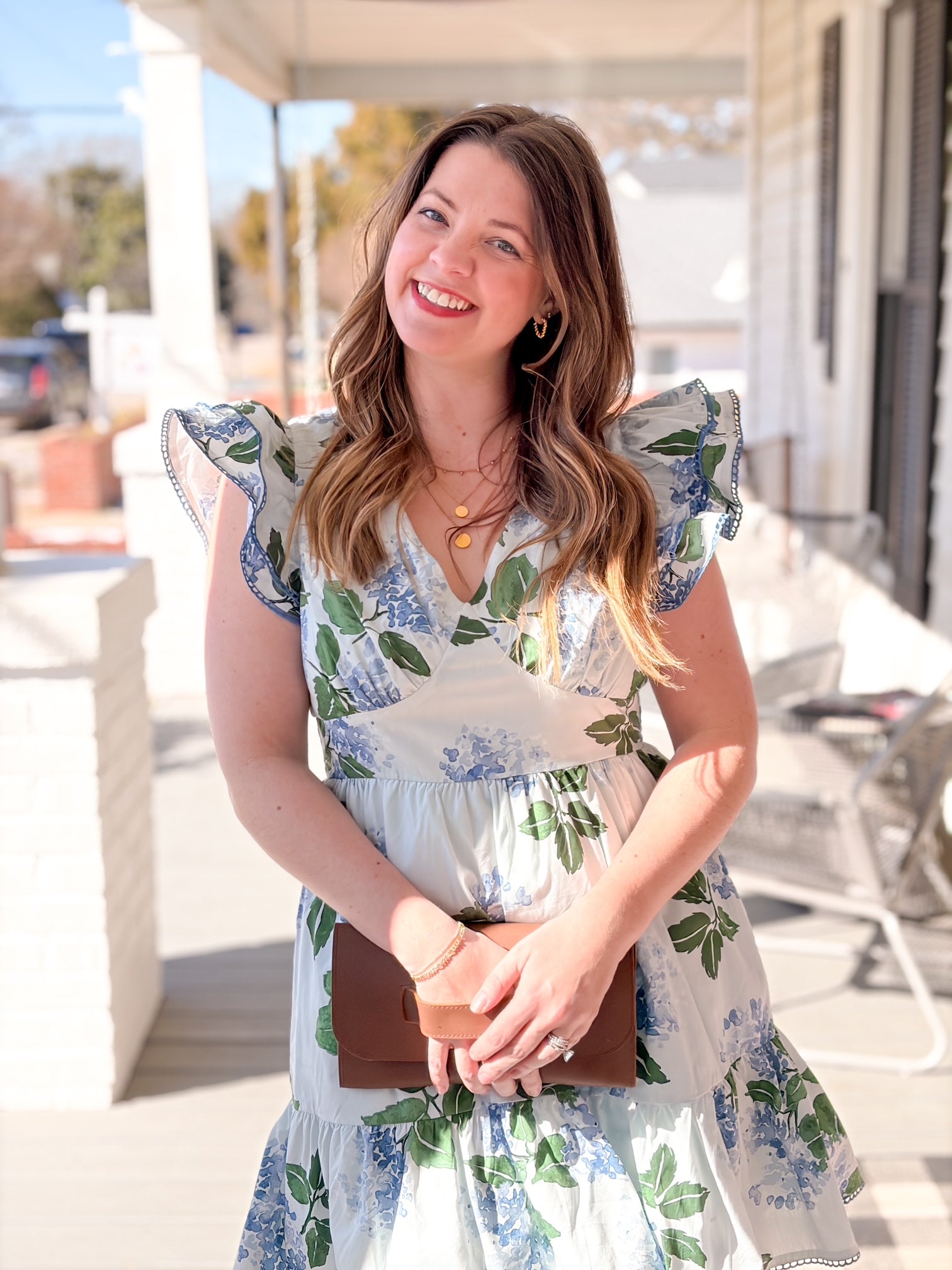 Blue Floral Tiered Ruffled Mini Dress