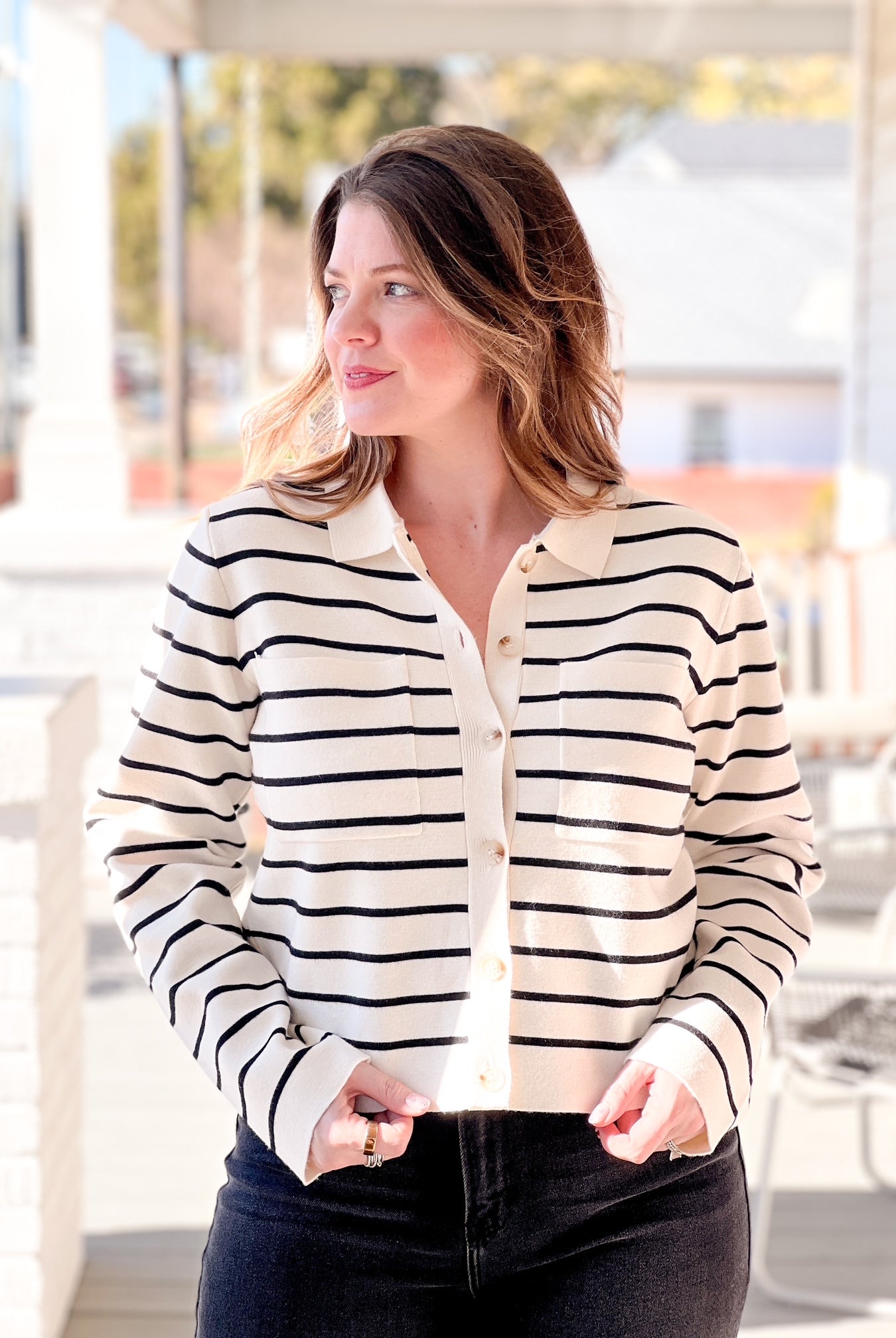 Rose & Lee Co Clyde Cardigan, Ivory/Black Cardigan