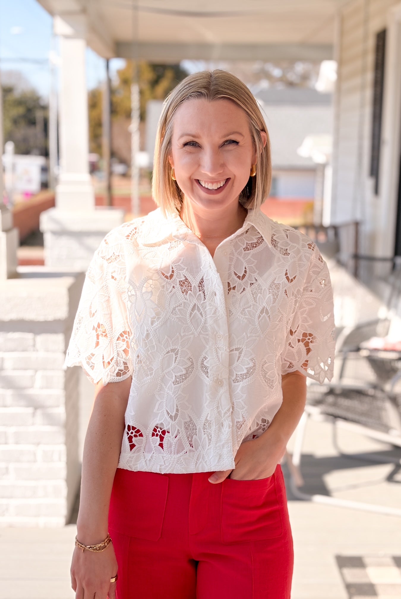 Rose & Lee Co Midnight Lace Top, Cloud by Z Supply short sleeve