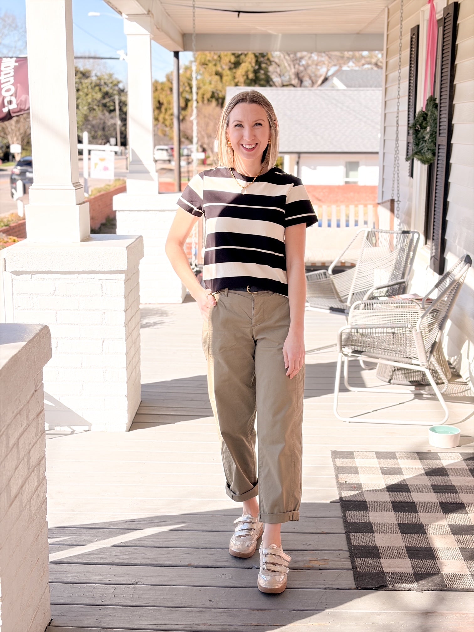 black and white striped tee