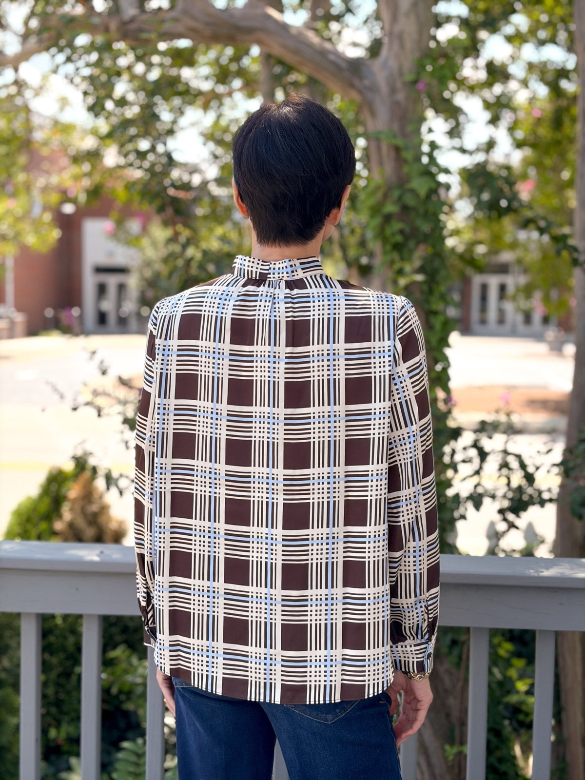 Rose & Lee Co Eloise Top, Brown/Blue Work Tops