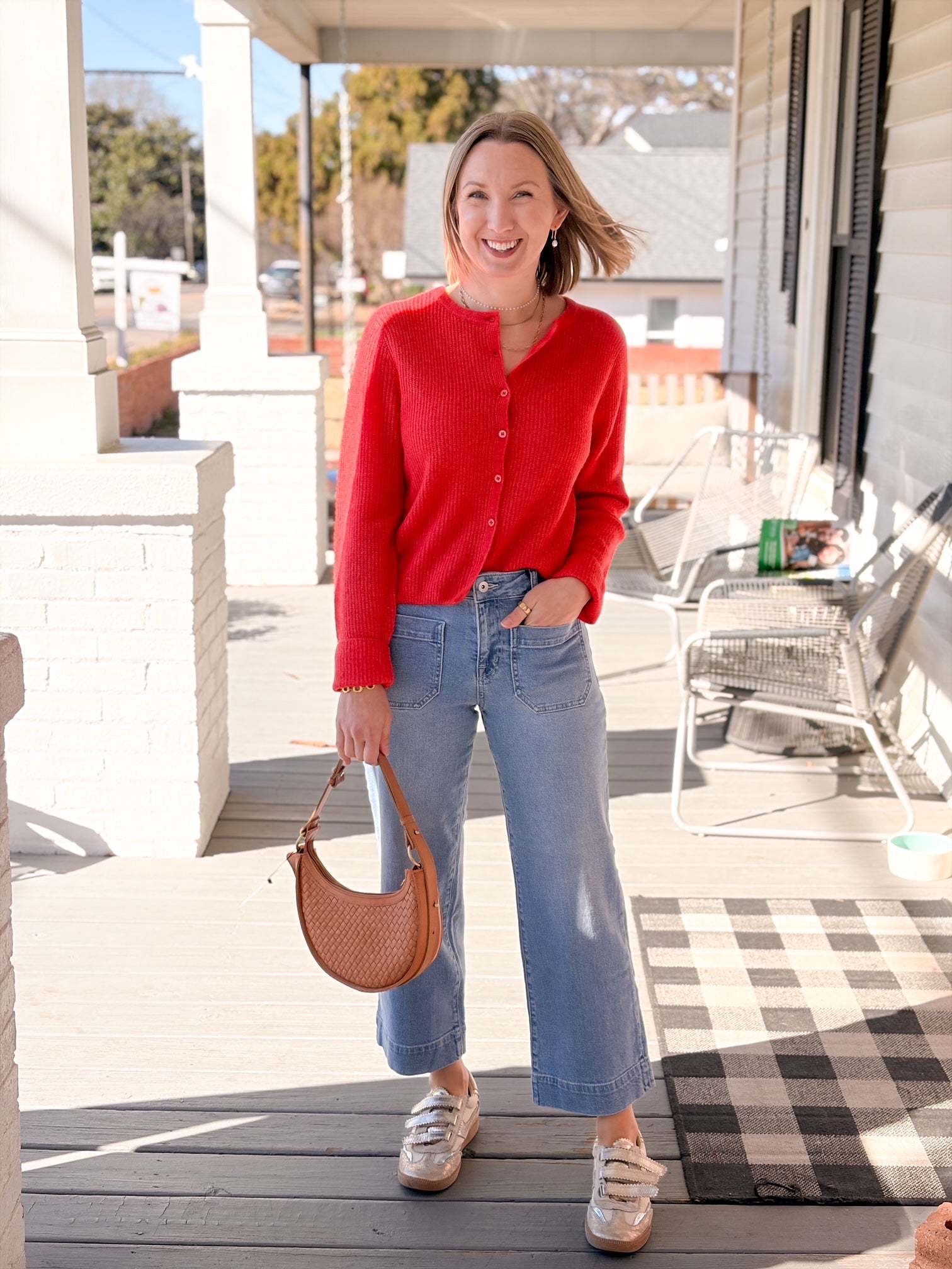 Red Midweight Button Up Cardigan