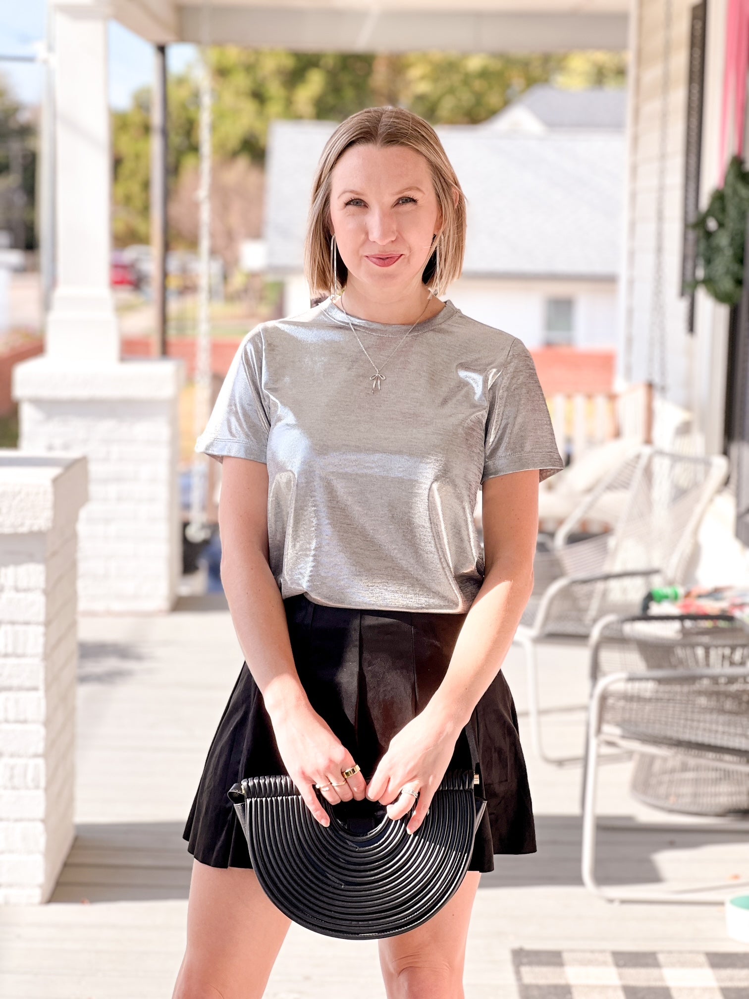 Silver Short Sleeve Top