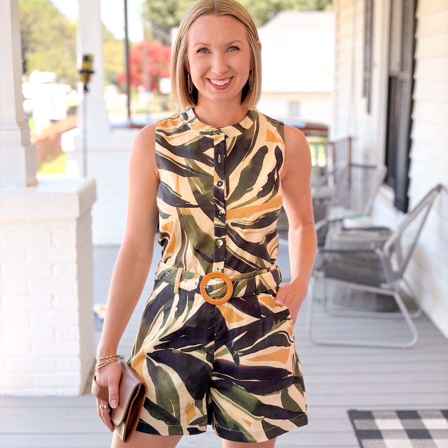 Rose & Lee Co Izabella Romper, Green/Multi Romper